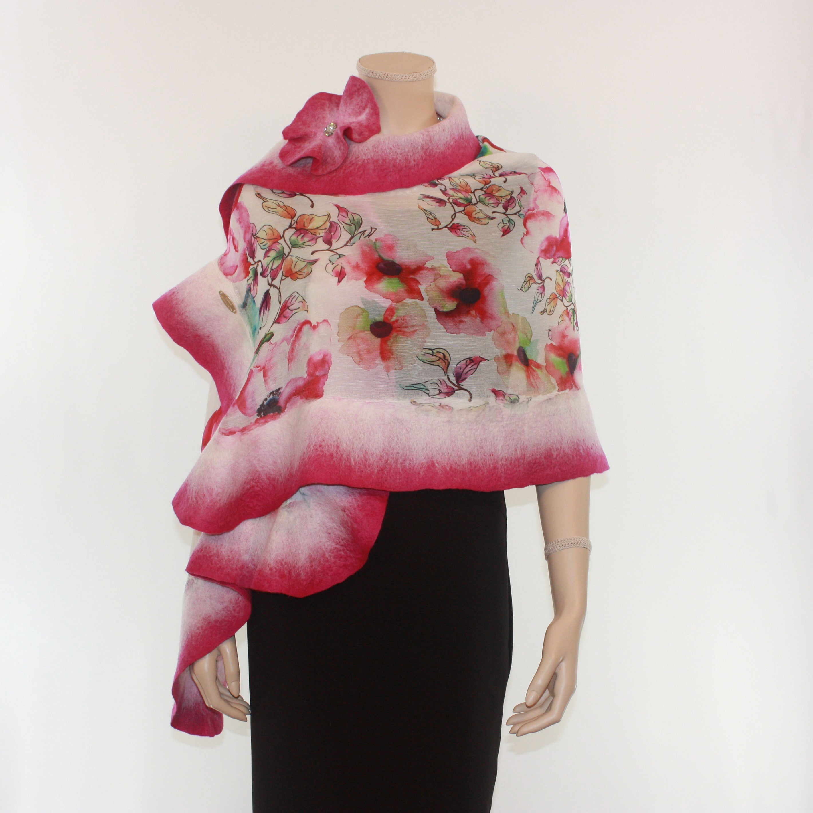 Vibrant magenta flowers shawl #210-33