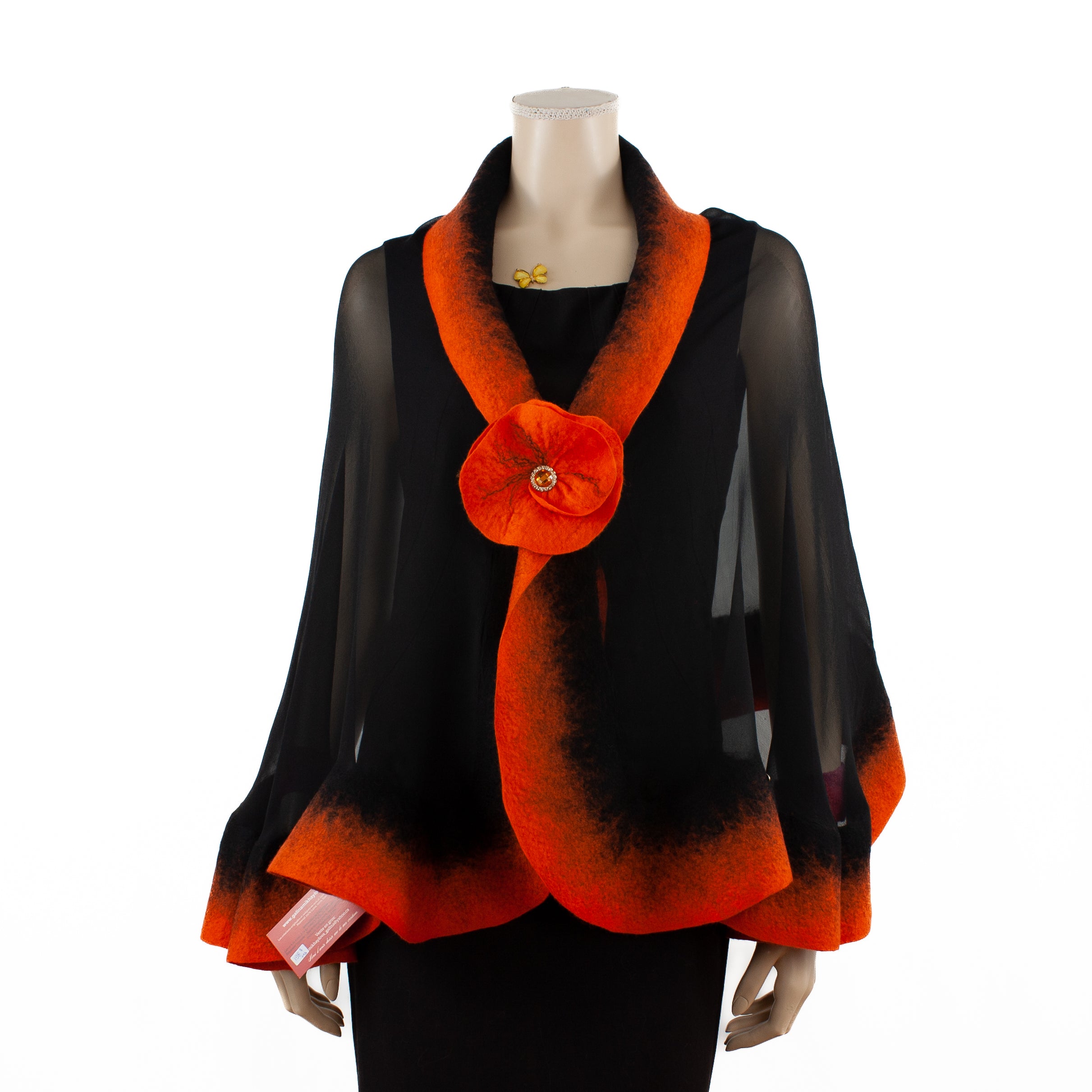 Premium black and orange silk shawl #230-16