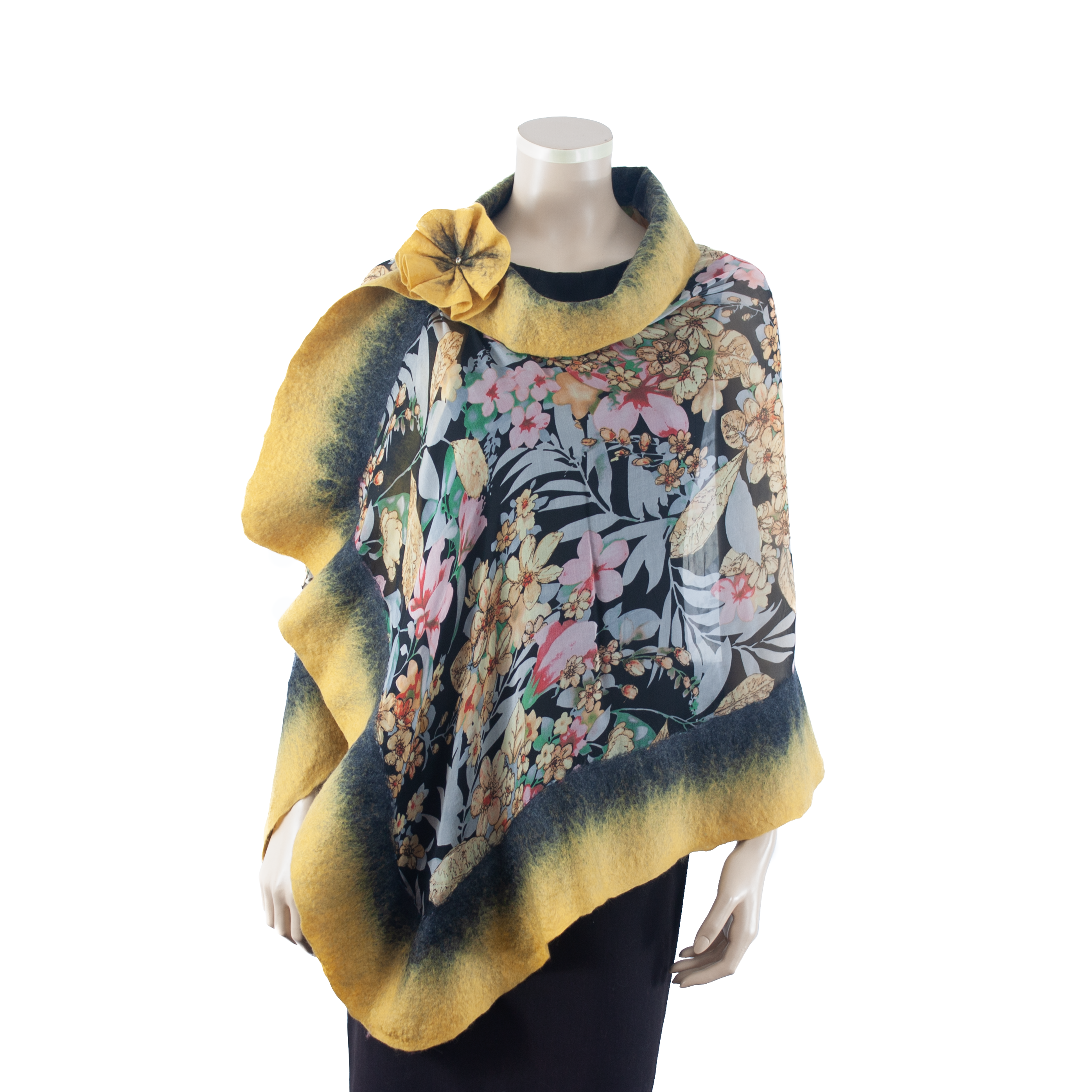 Vibrant yellow black shawl #210-29