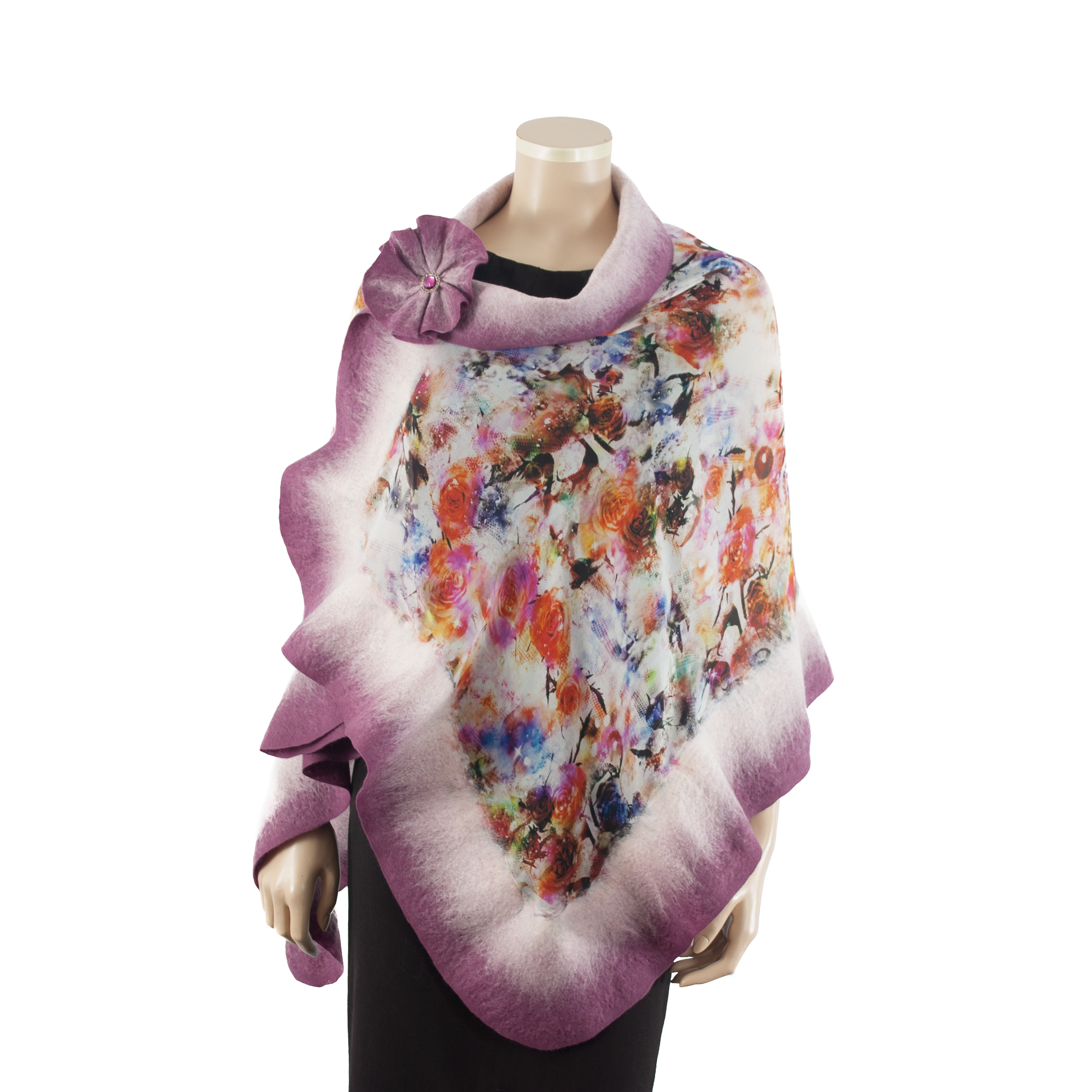 Vibrant rosewood flowers shawl #210-39
