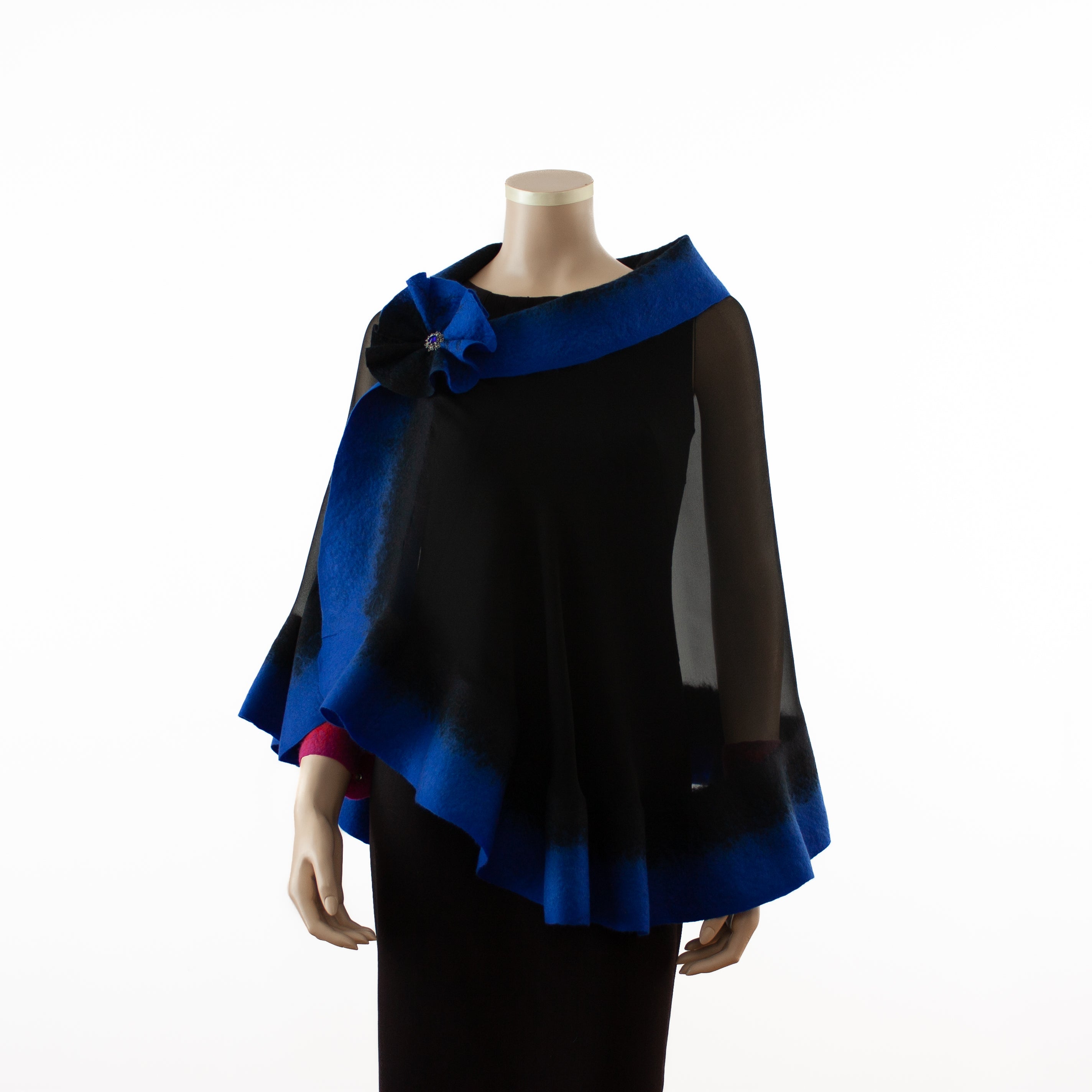 Premium black and azure blue silk shawl #230-10
