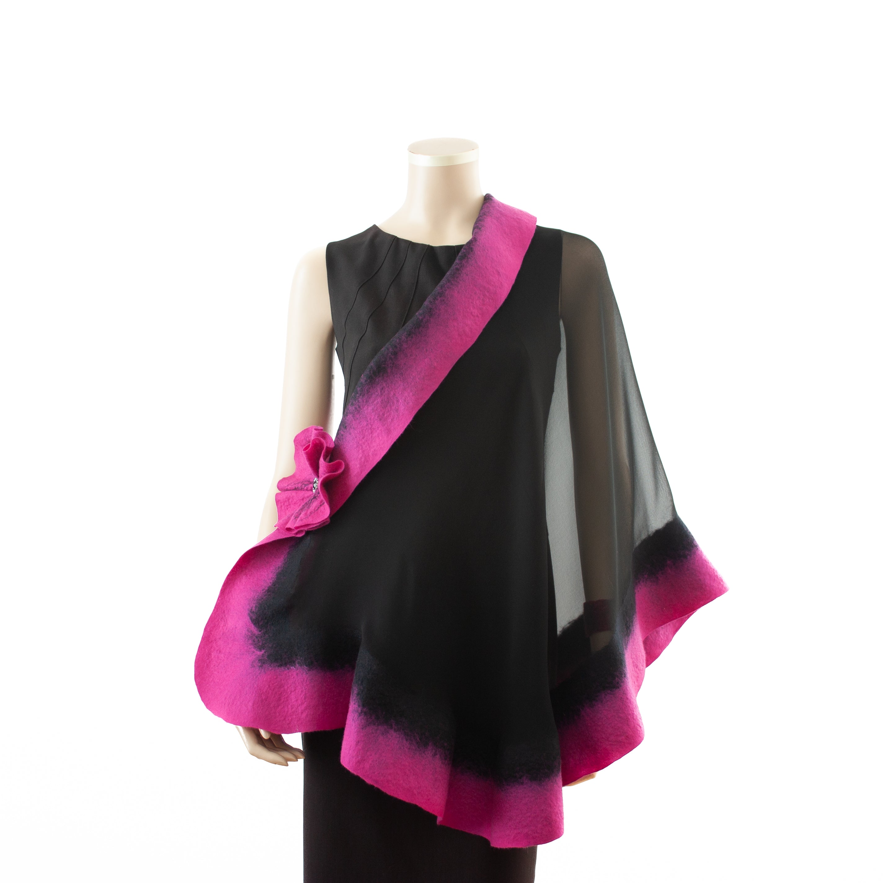 Premium black and magenta silk shawl #230-21