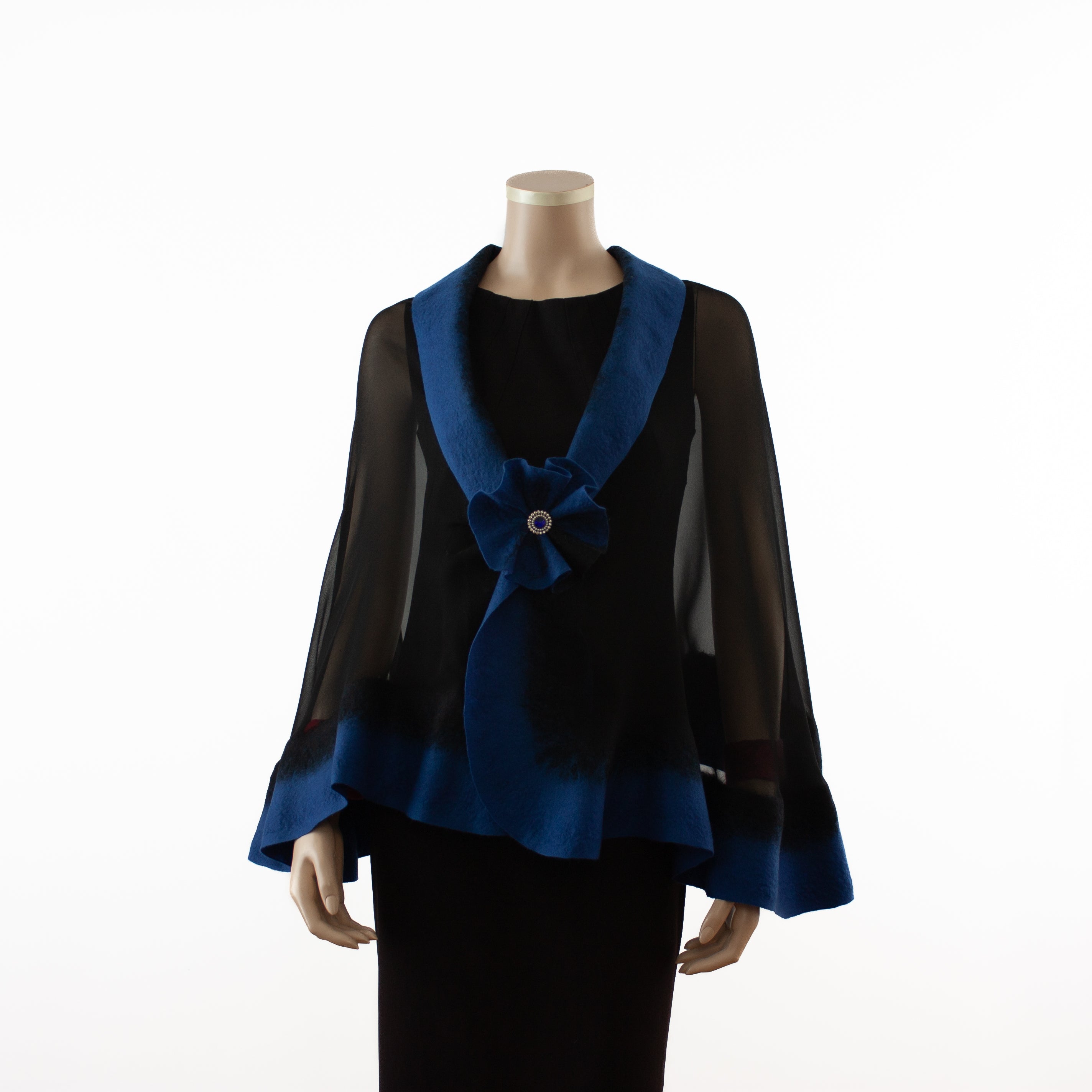 Premium black and evening blue silk shawl #230-7