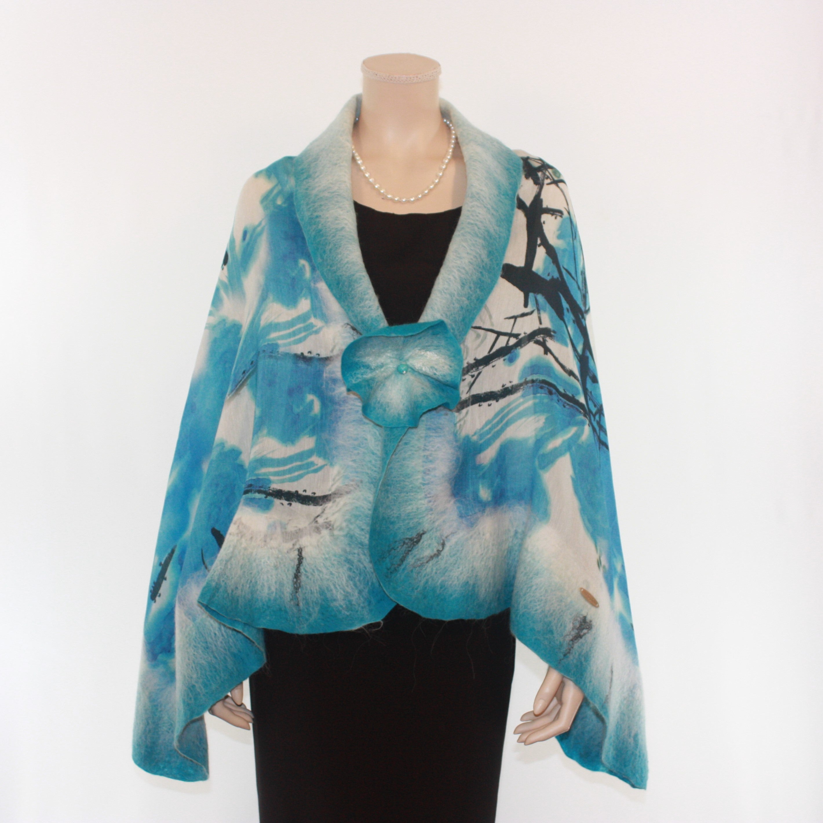 Vibrant blue white shawl #210-32