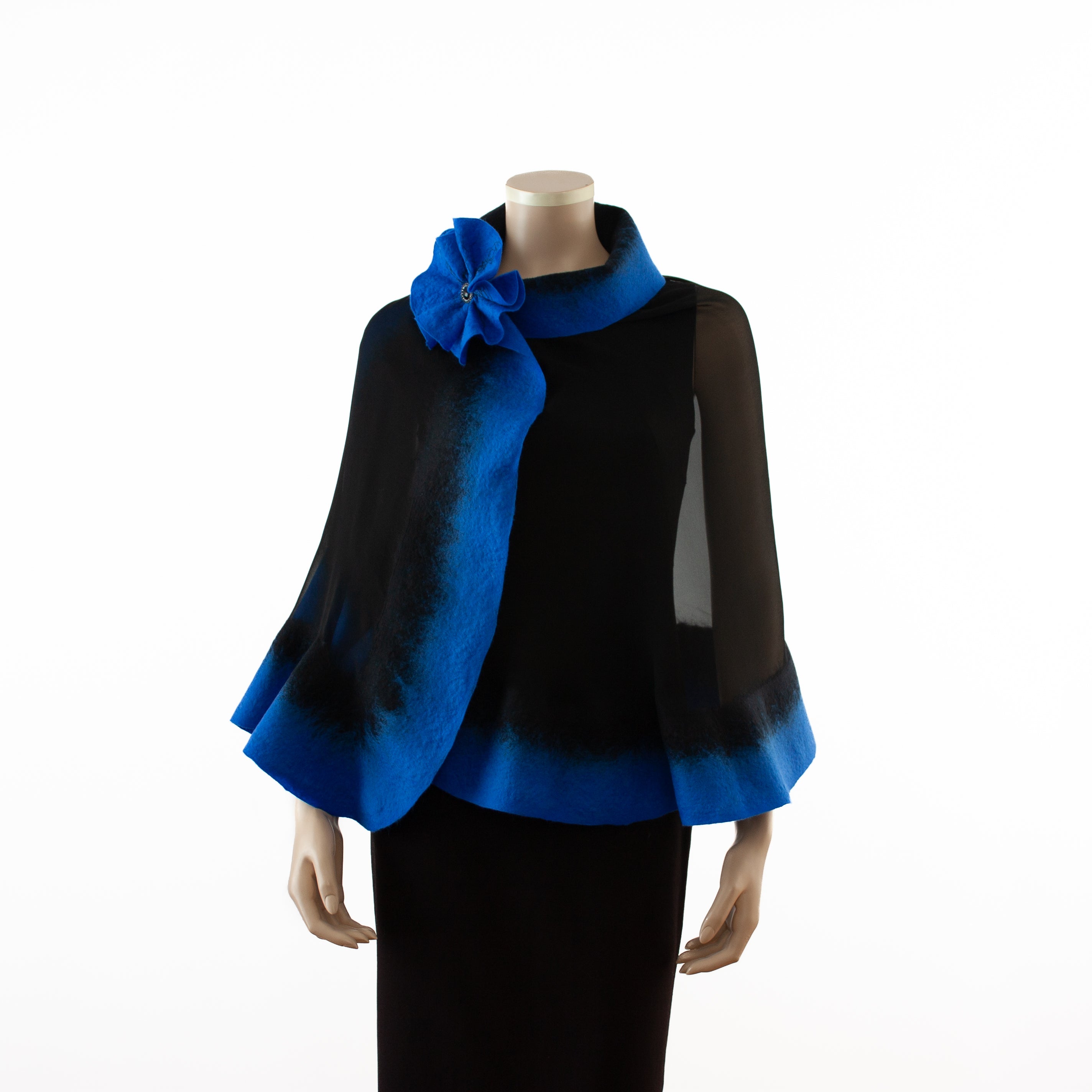 Premium black and royal blue silk shawl #230-8