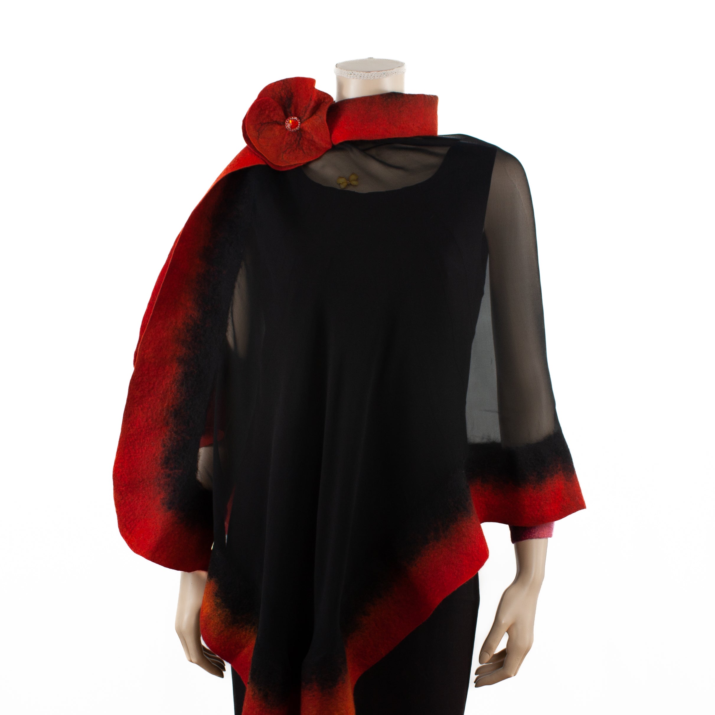 Premium black and scarlet silk shawl #230-17