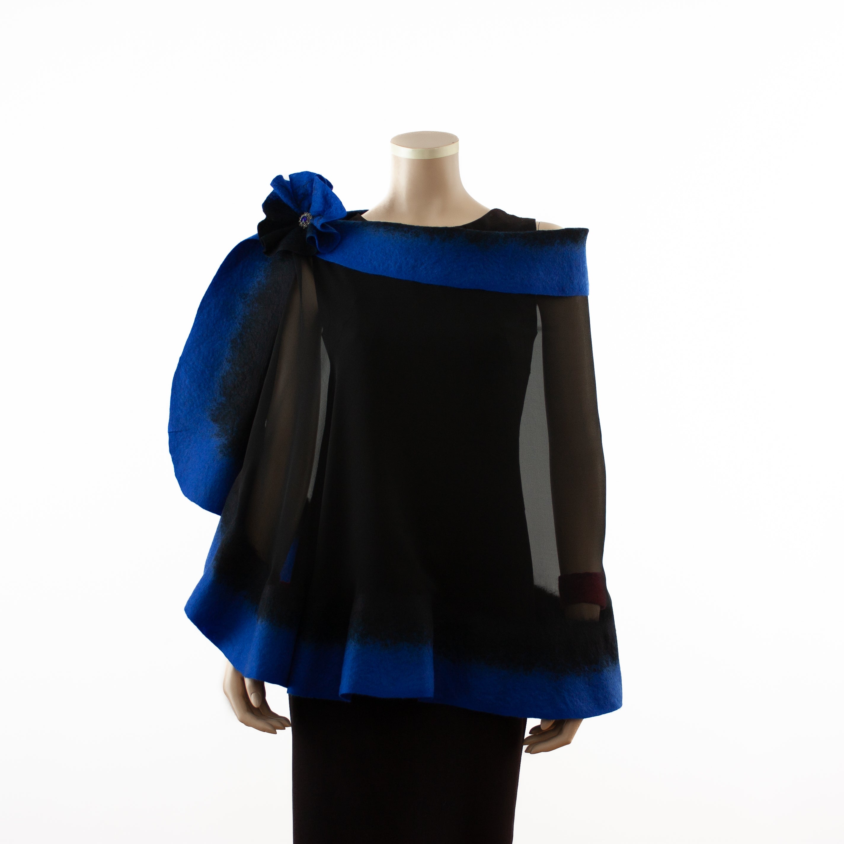 Premium black and azure blue silk shawl #230-10