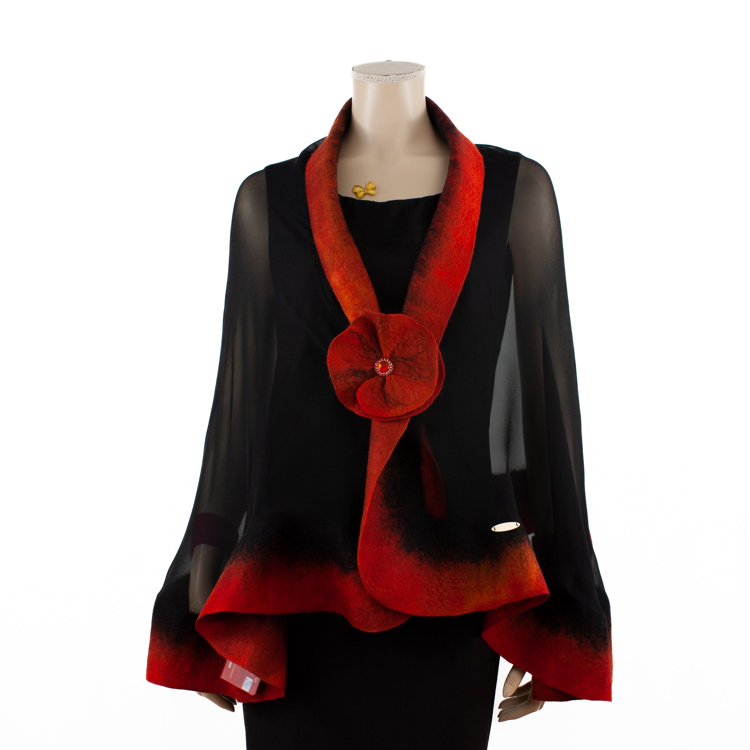 Premium black and scarlet silk shawl #230-17