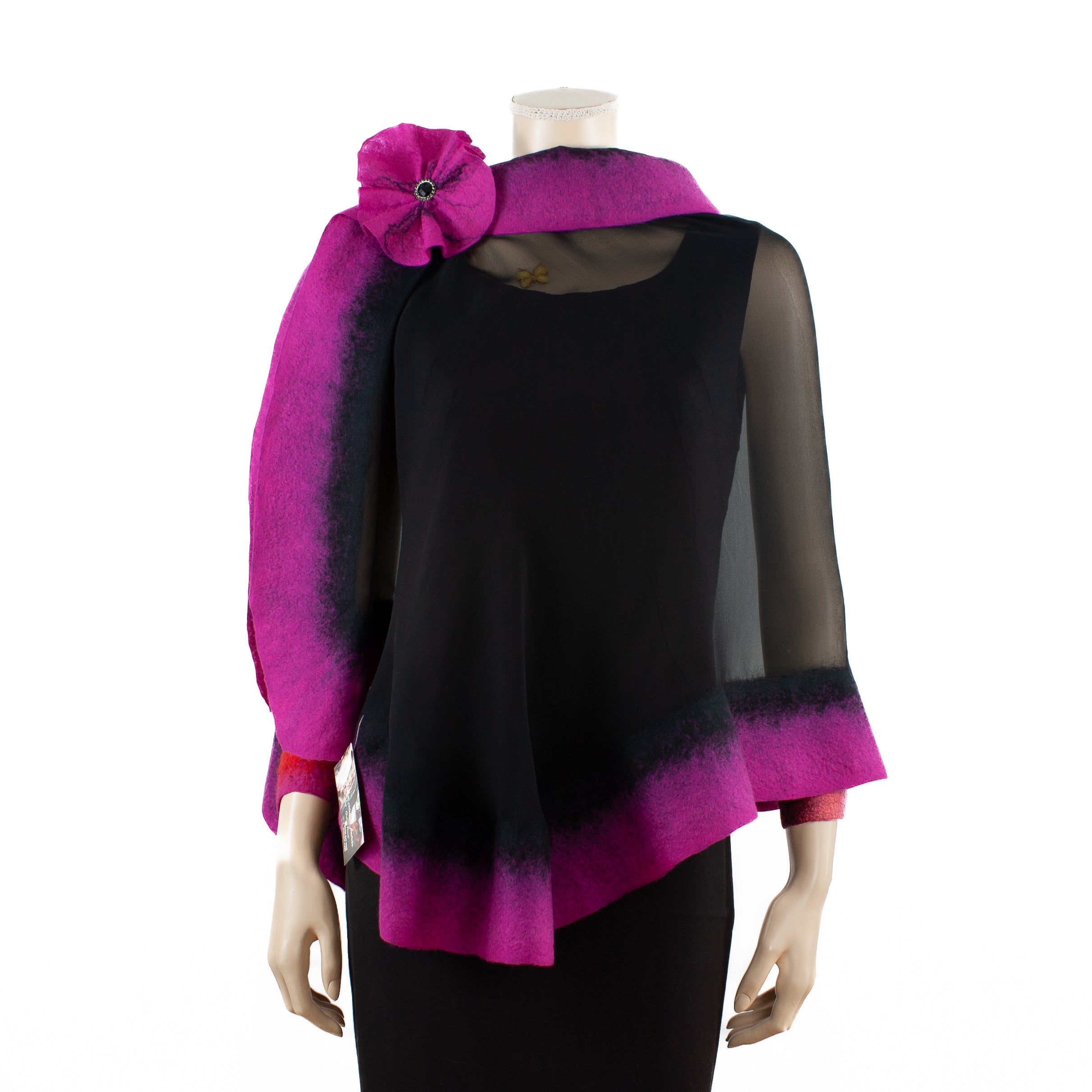 Premium black and magenta silk shawl #230-21