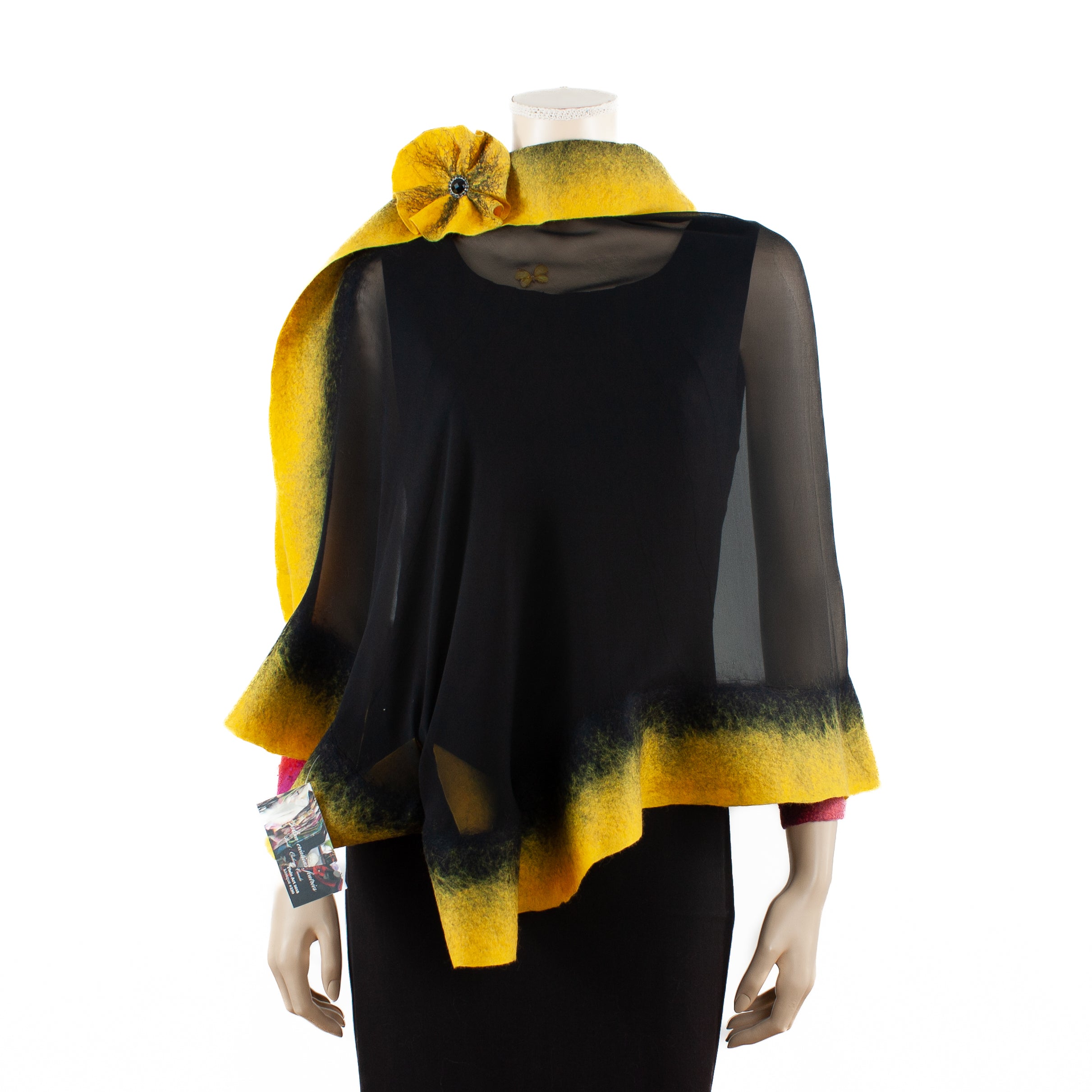 Premium black and yellow silk shawl #230-26