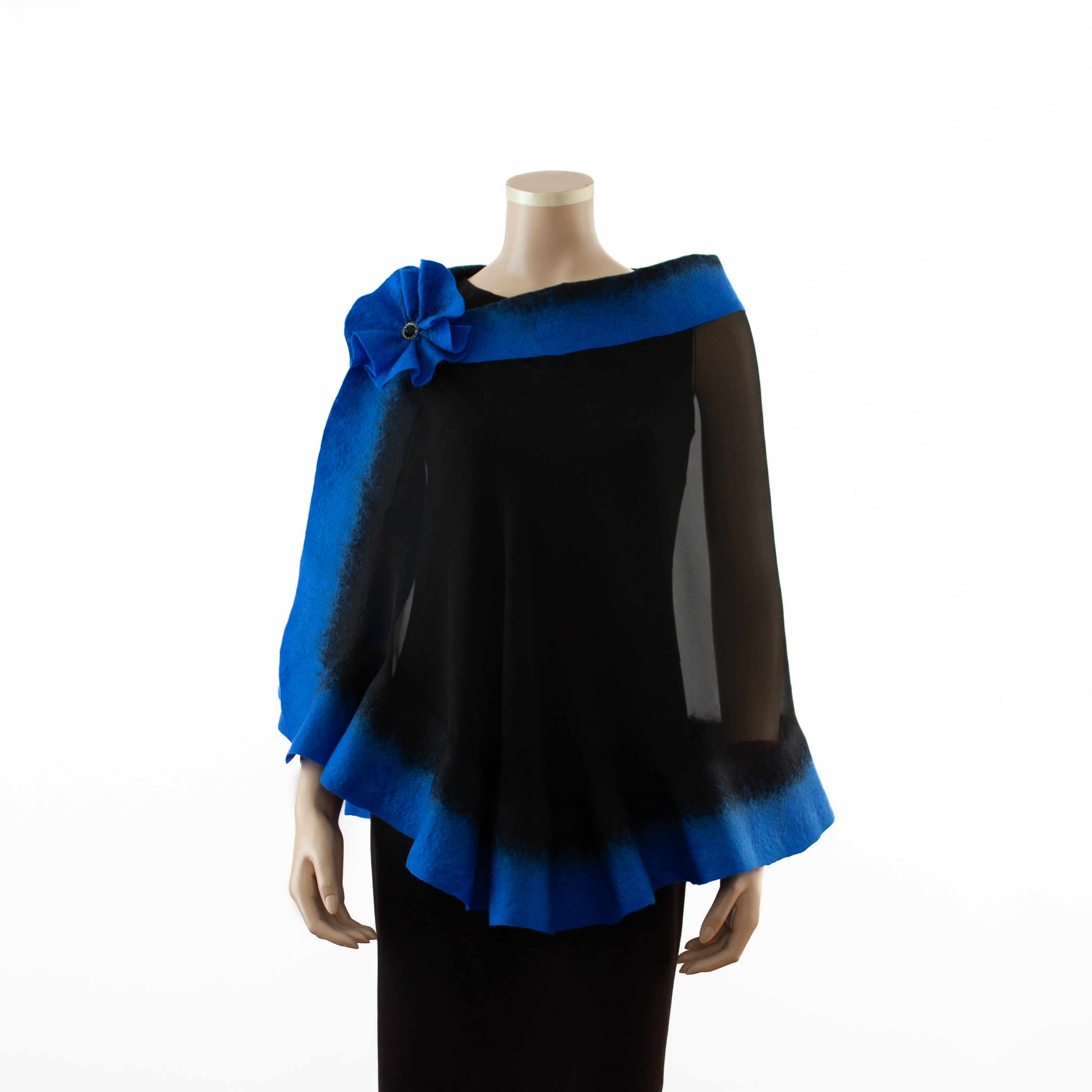 Premium black and royal blue silk shawl #230-8