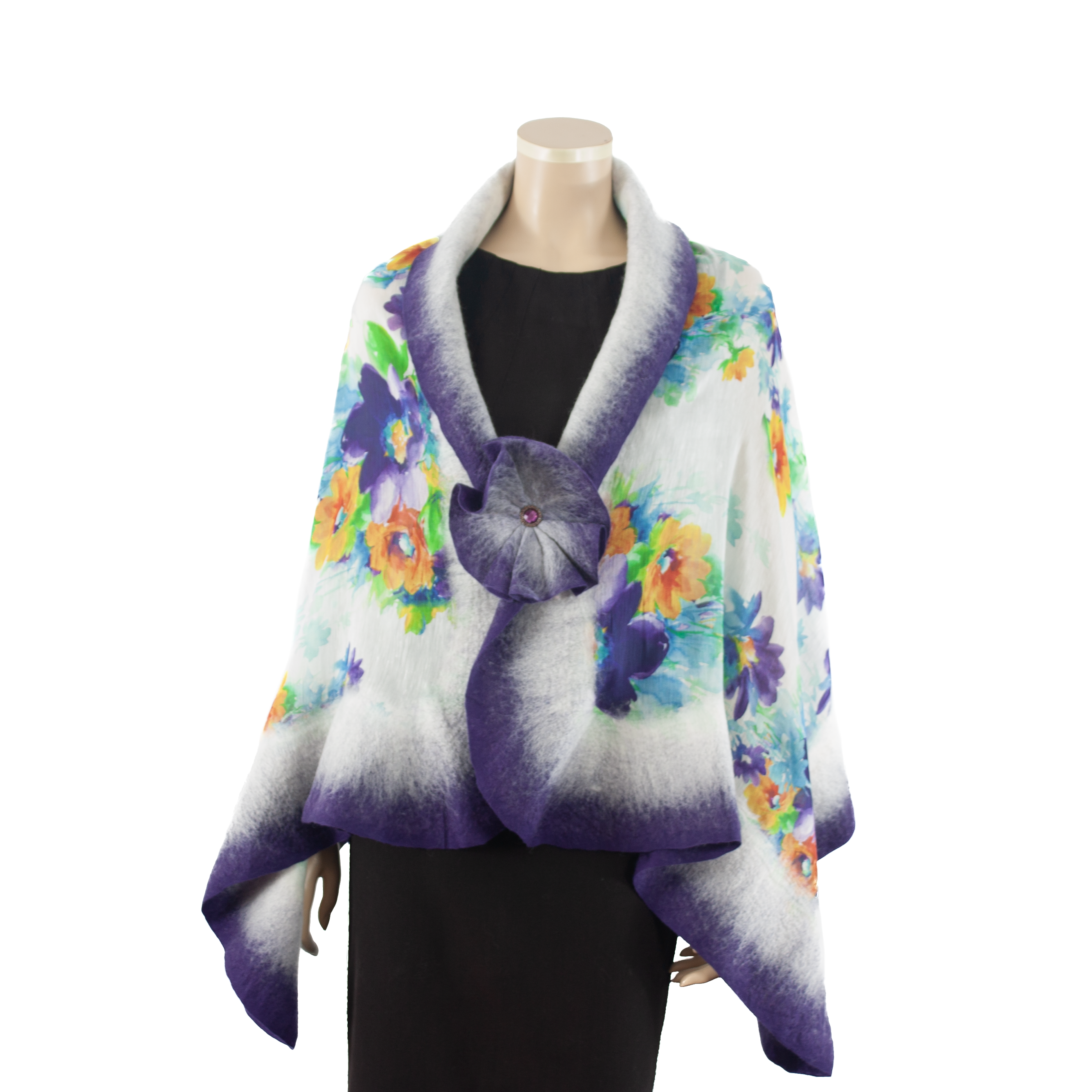 Vibrant purple flowers shawl #210-26