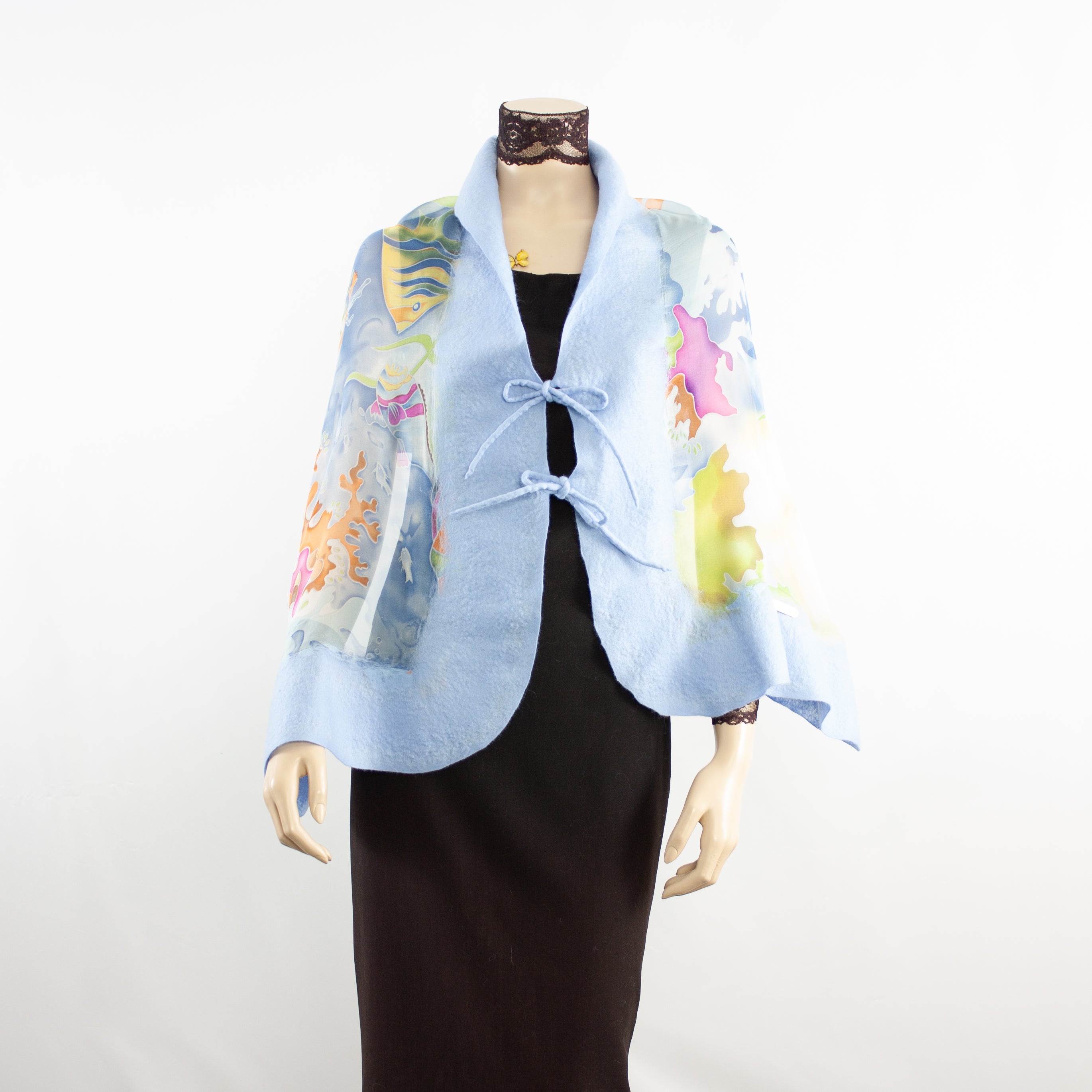 Linked green beige flowers scarf #140-20