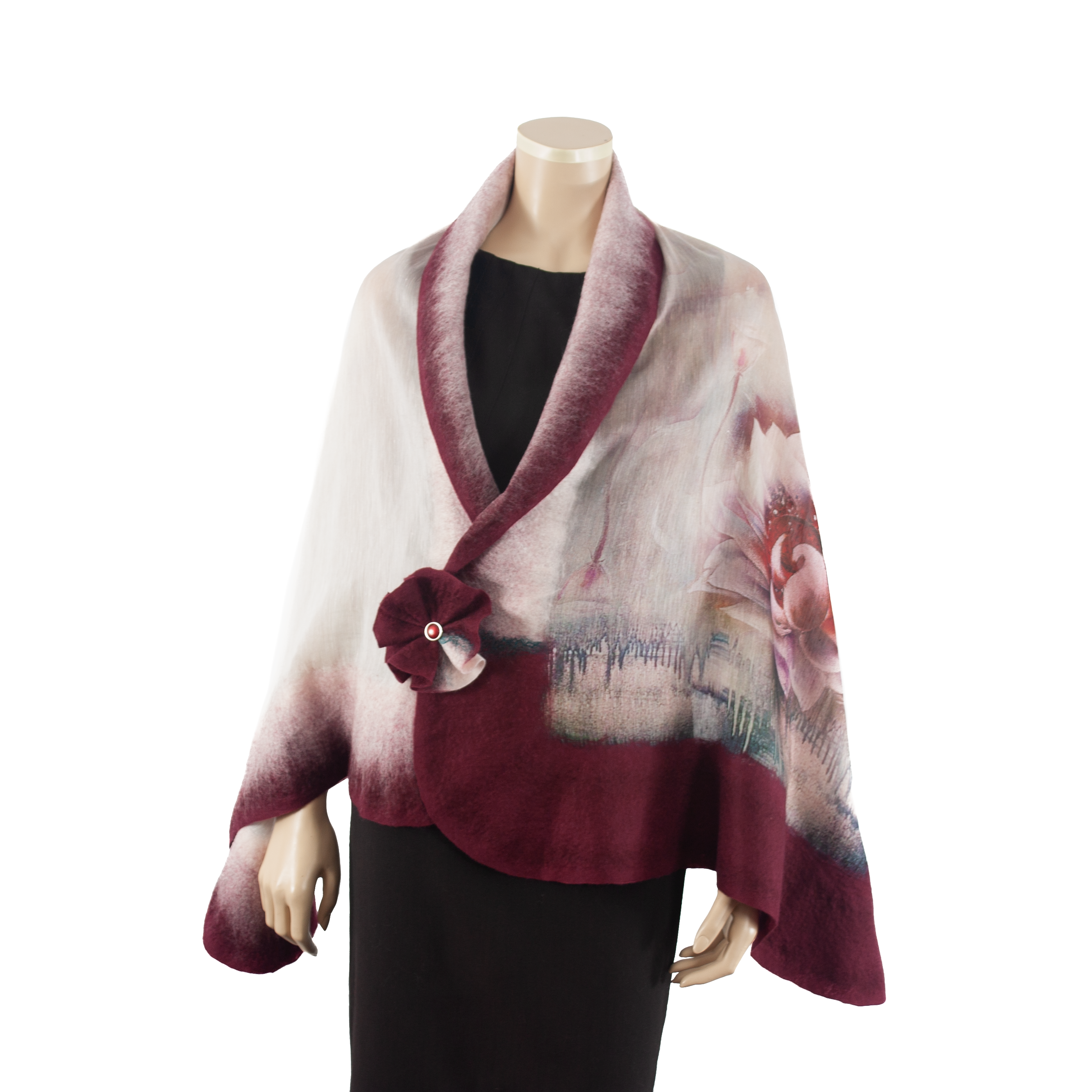 Vibrant burgundy rose shawl #210-38