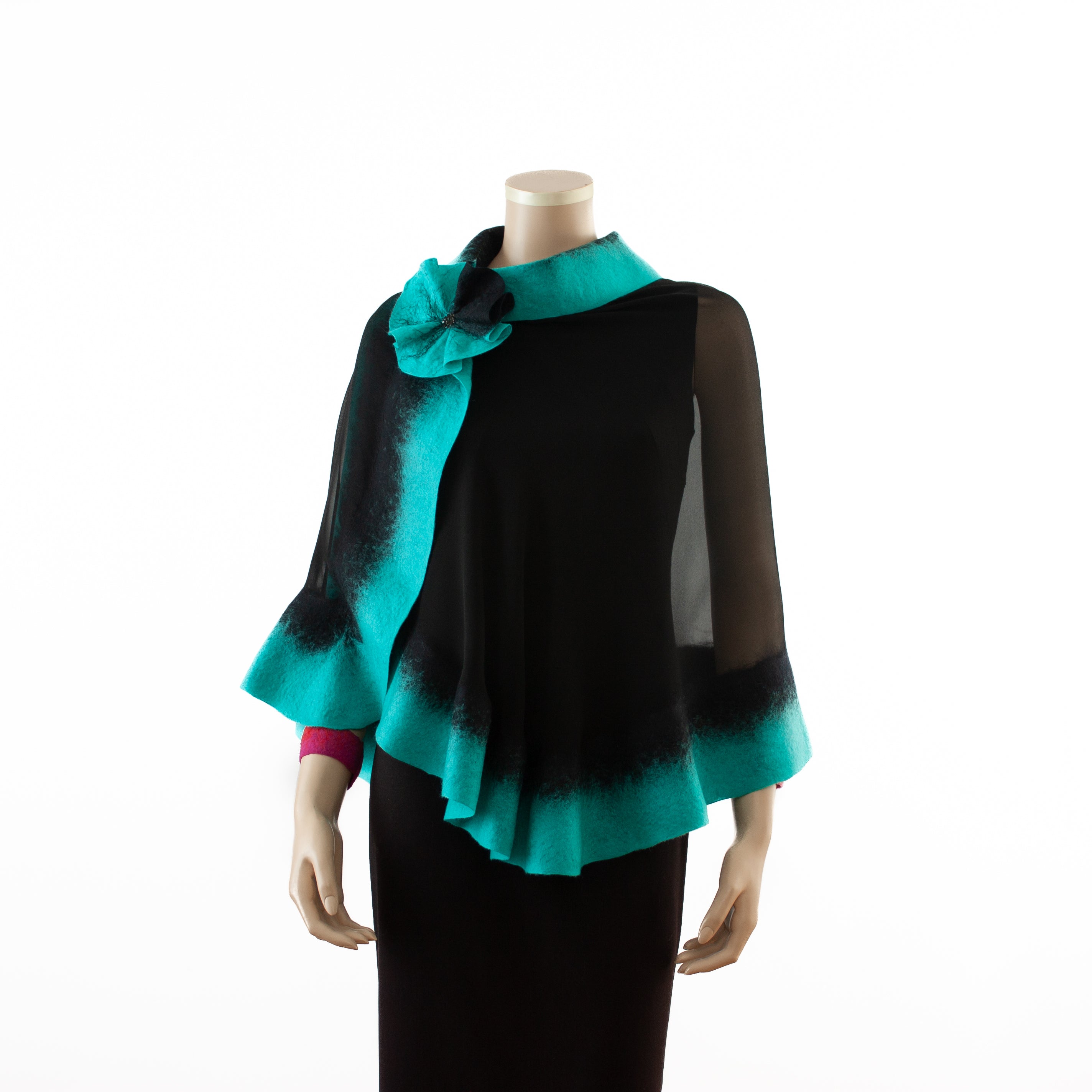 Premium black and cyan silk shawl #230-12