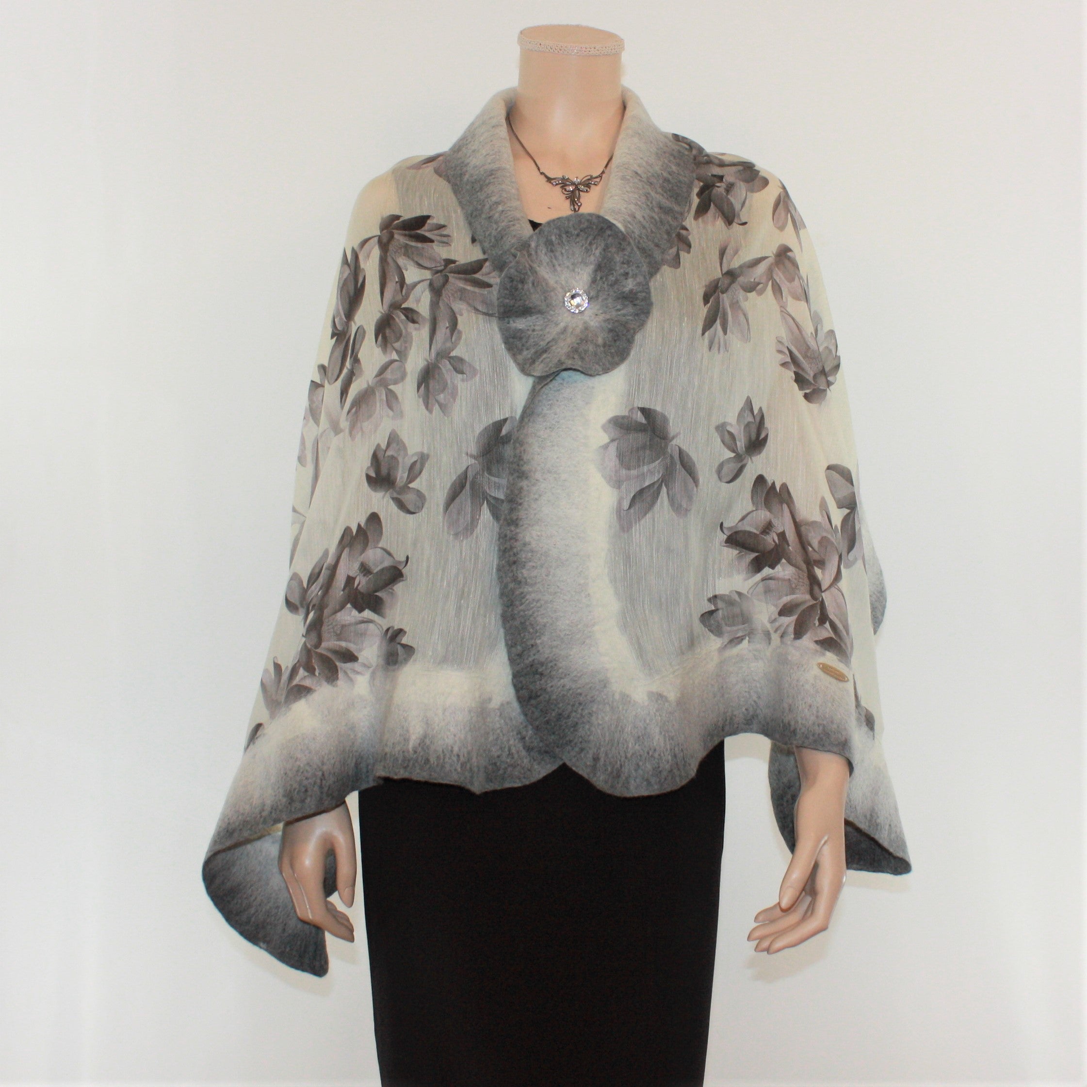 Vibrant grey flowers shawl #210-27