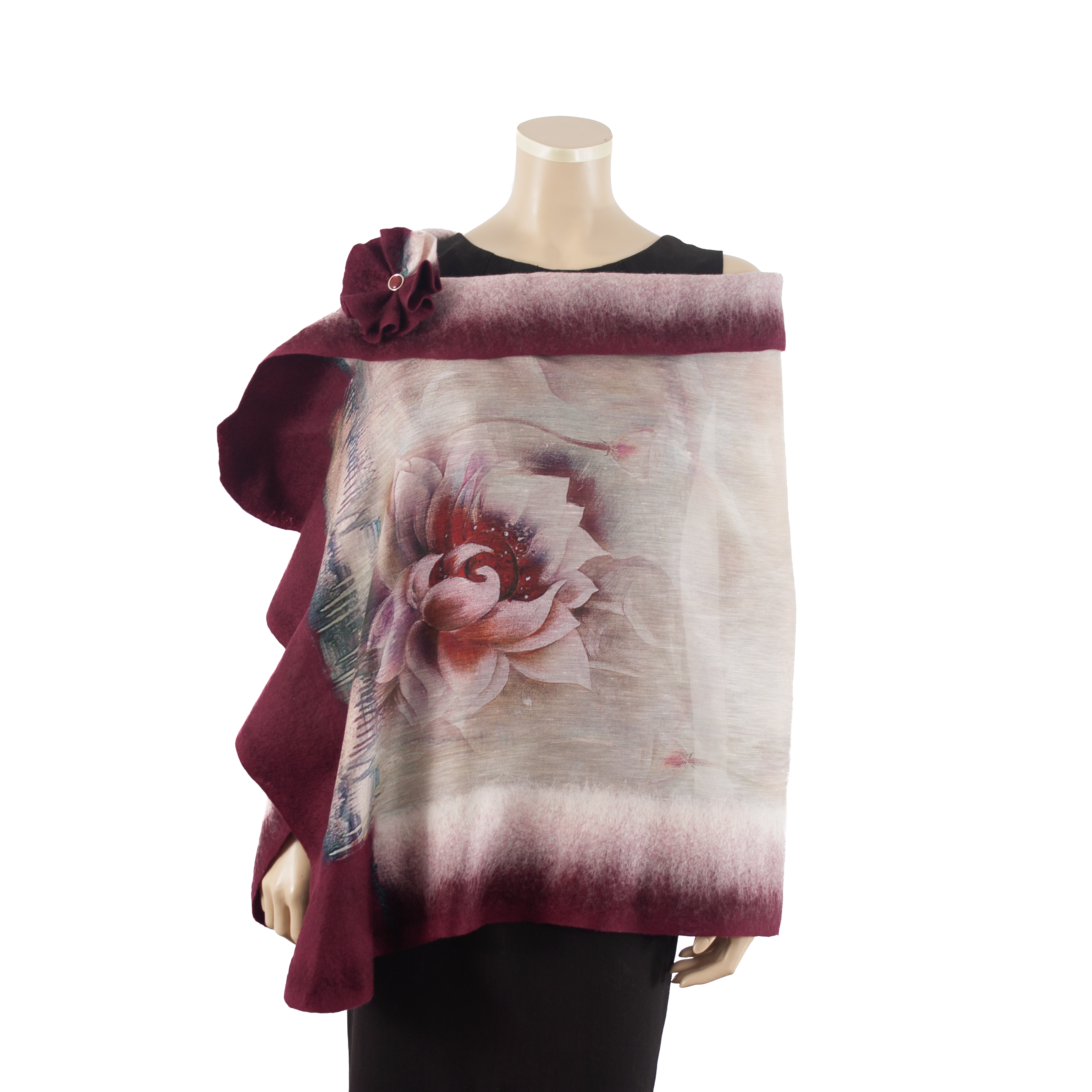 Vibrant burgundy rose shawl #210-38