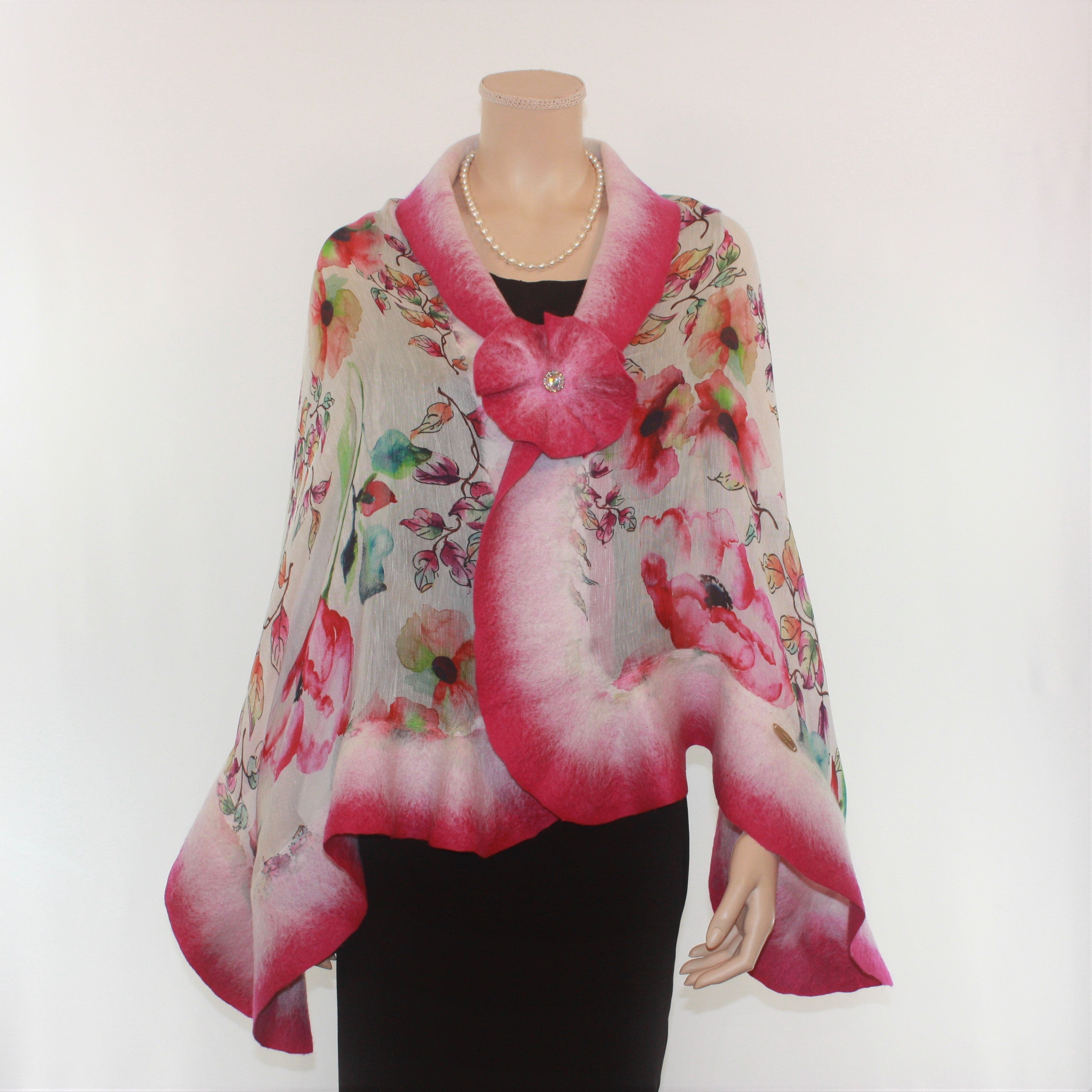 Vibrant magenta flowers shawl #210-33