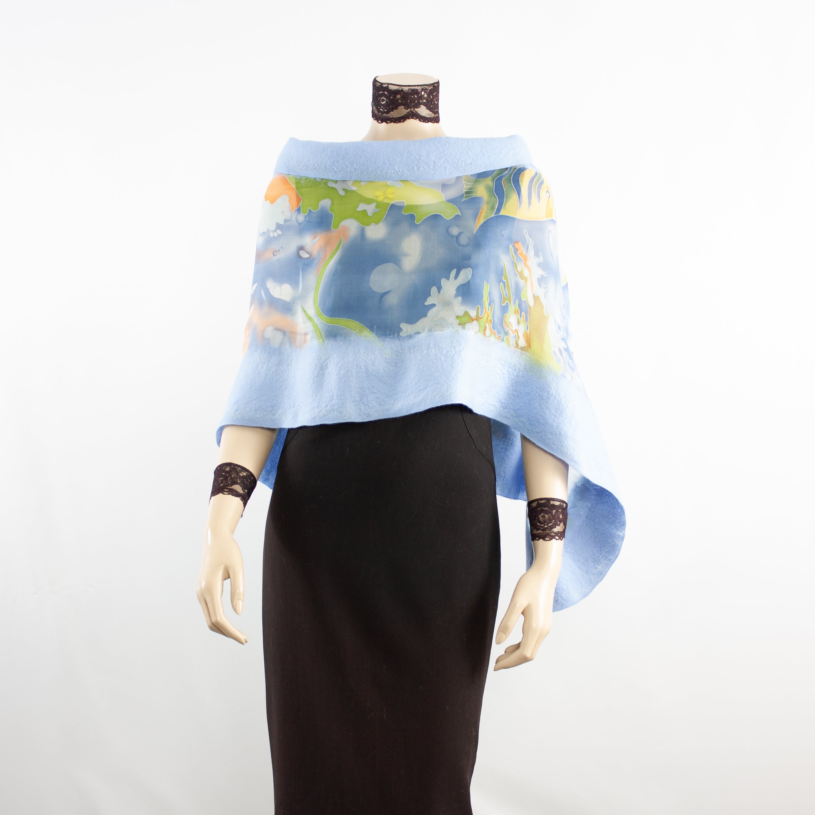 Linked green beige flowers scarf #140-20