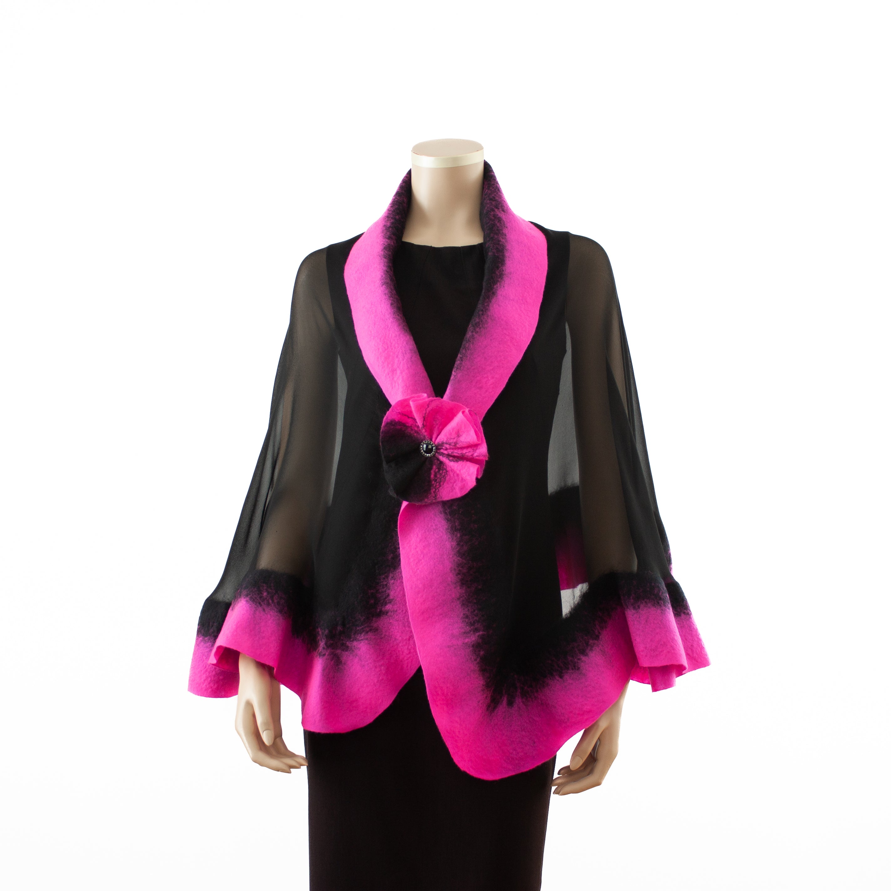 Premium black and hot rose silk shawl #230-22