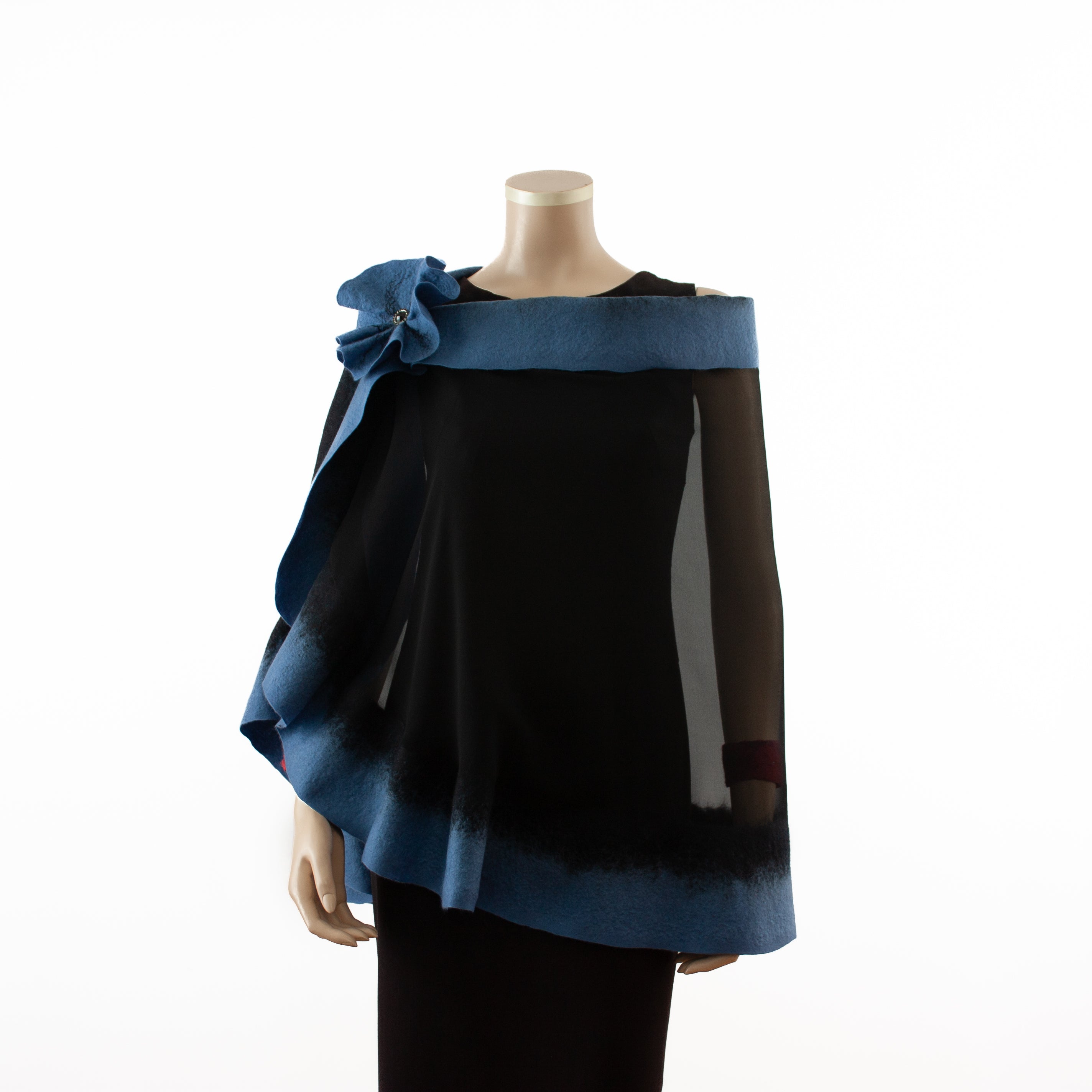 Premium black and jeans blue silk shawl #230-11