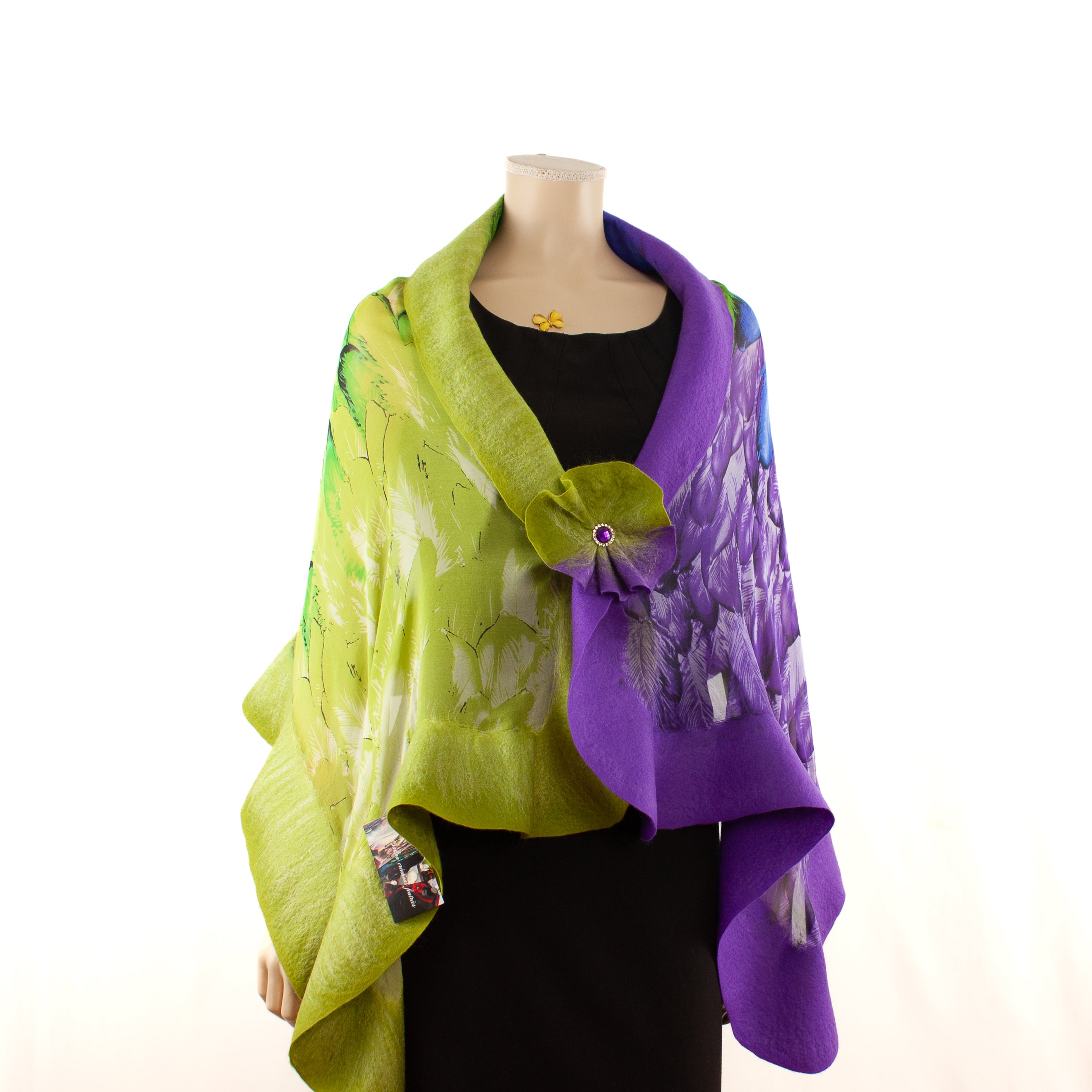 Vibrant green purple shawl #210-40