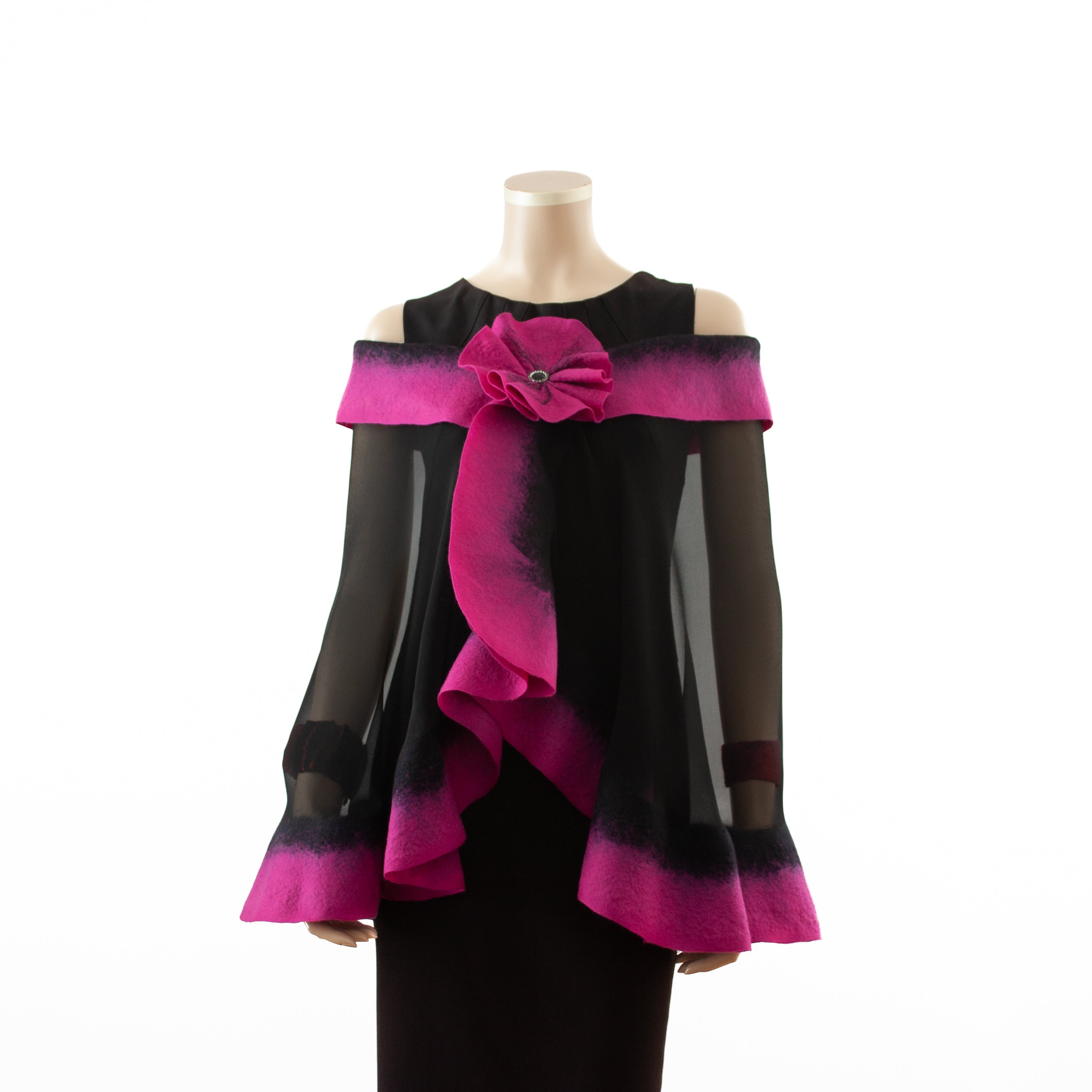 Premium black and magenta silk shawl #230-21