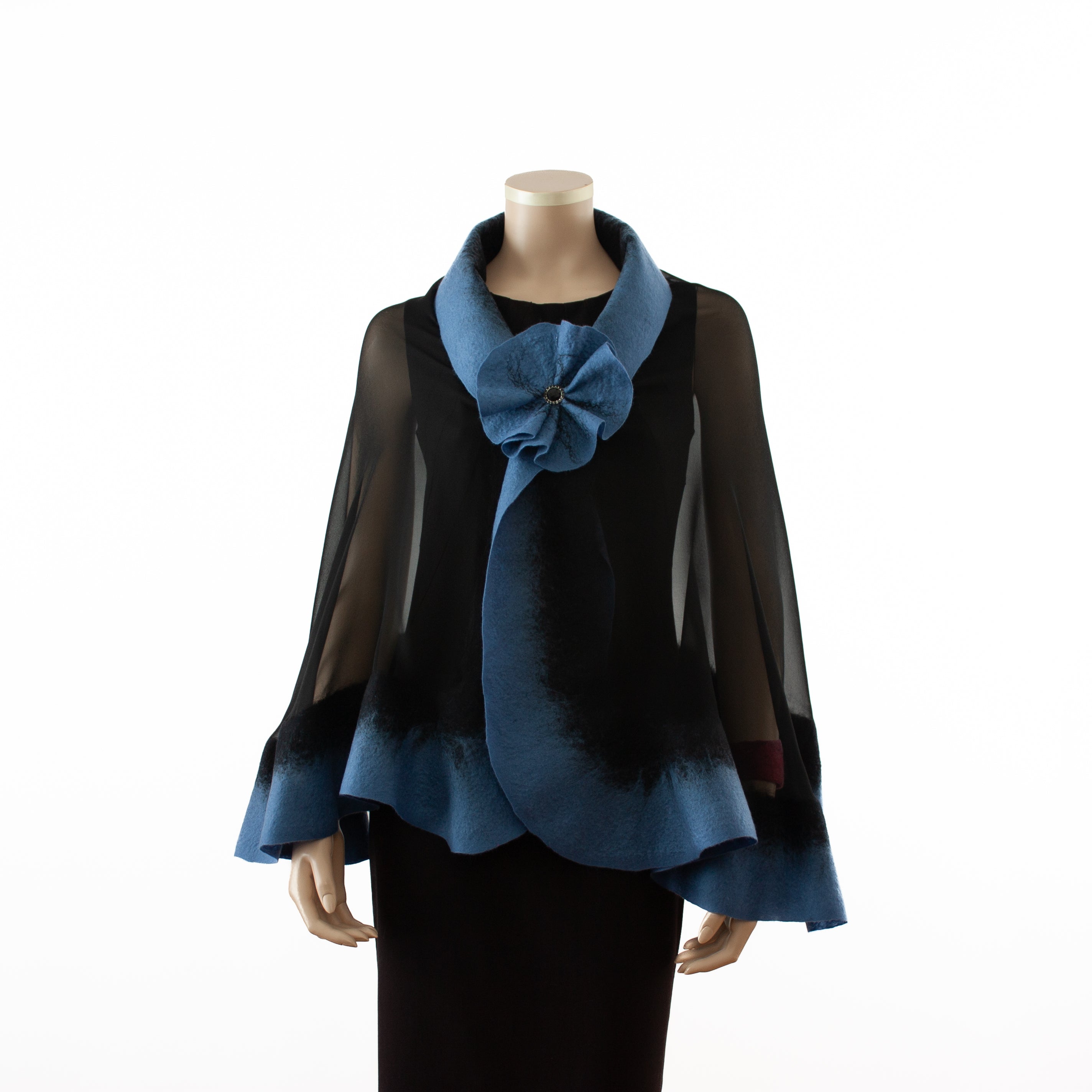 Premium black and jeans blue silk shawl #230-11