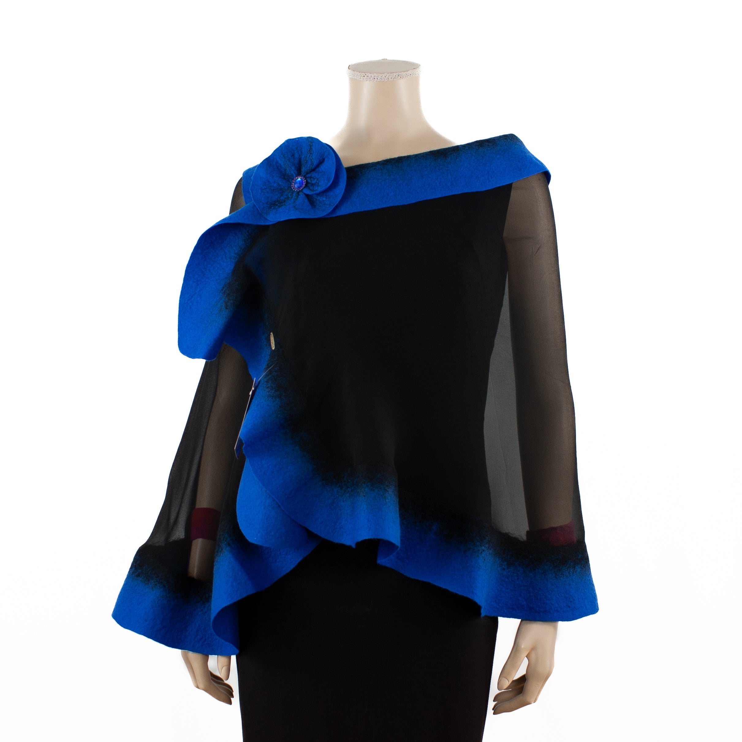 Premium black and royal blue silk shawl #230-8