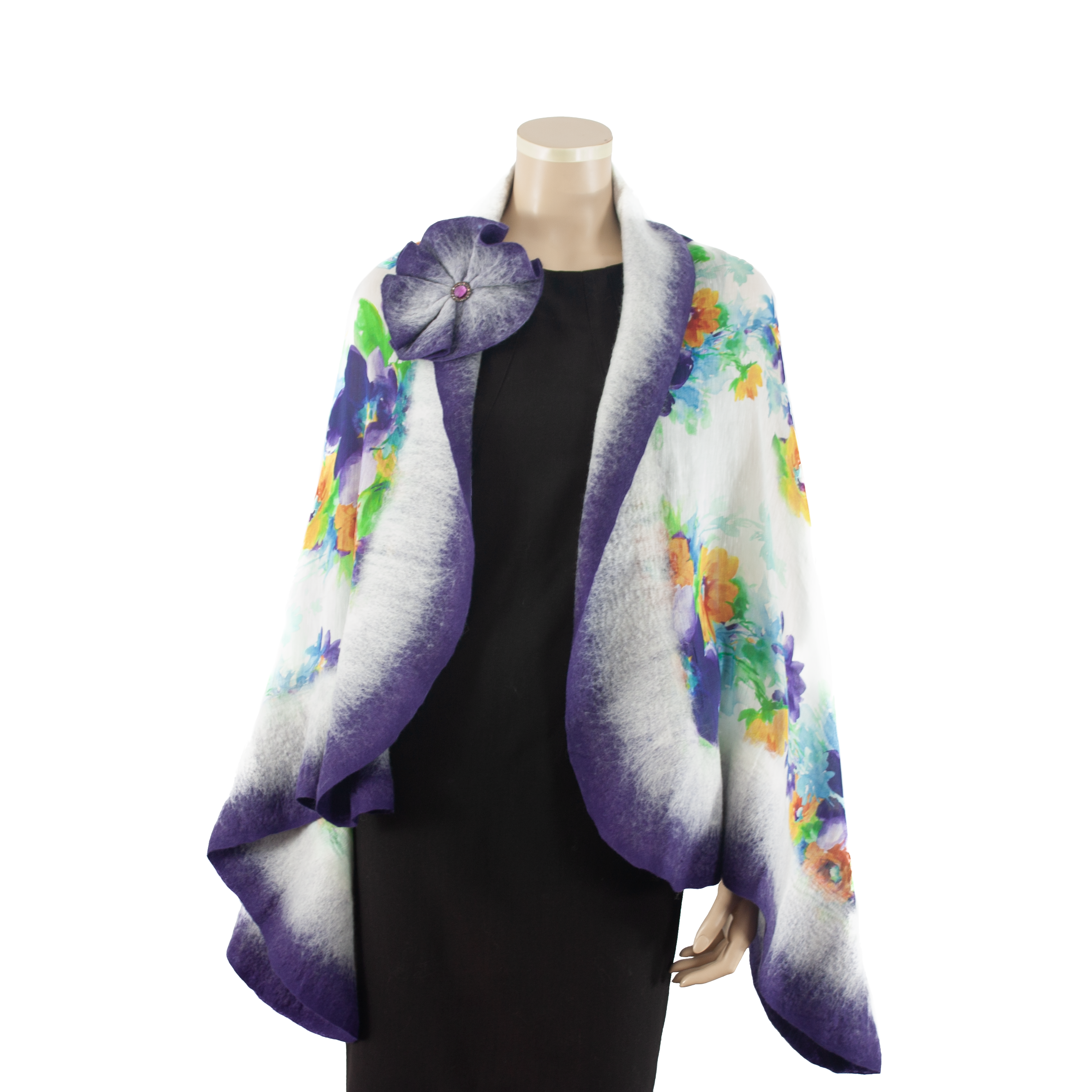 Vibrant purple flowers shawl #210-26
