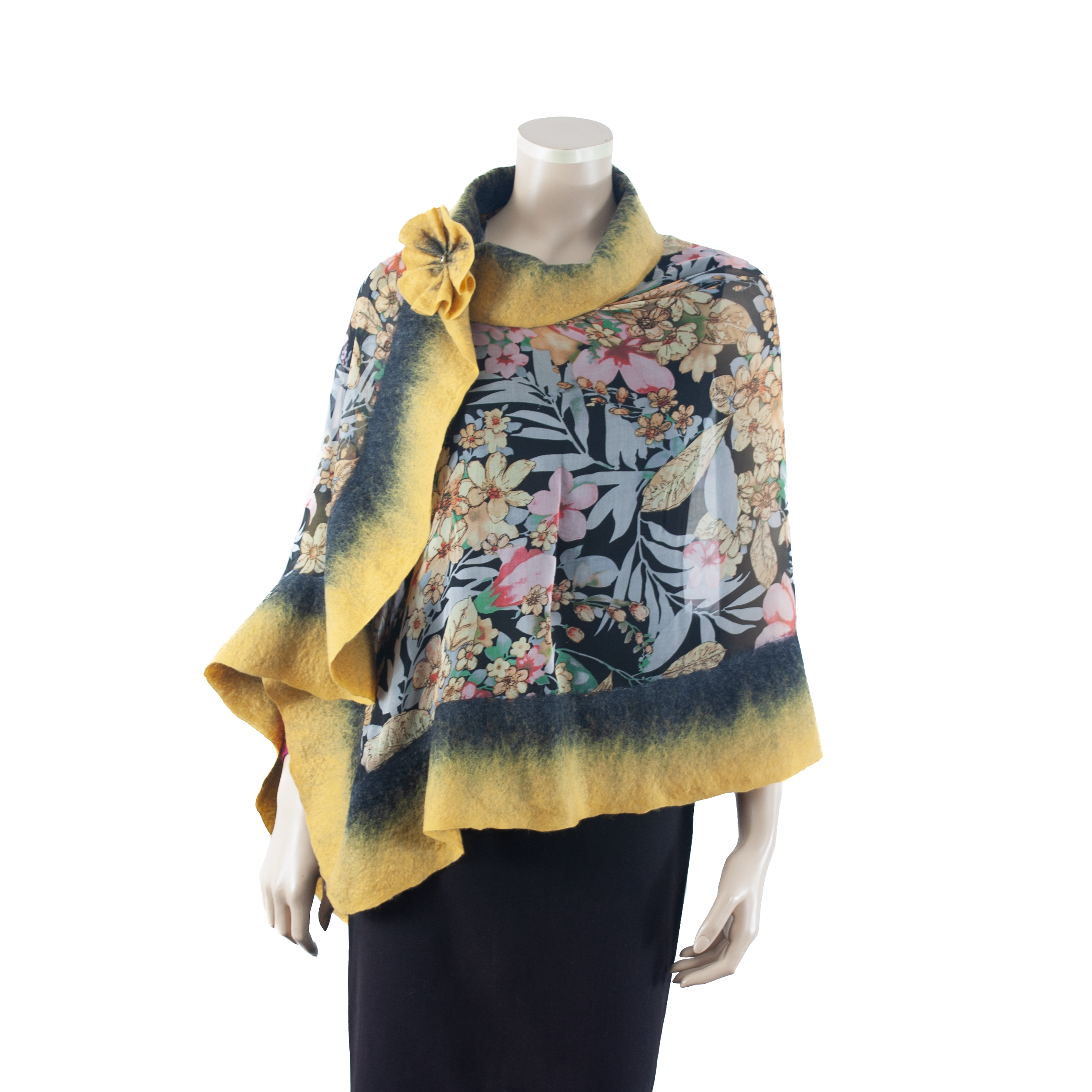Vibrant yellow black shawl #210-29