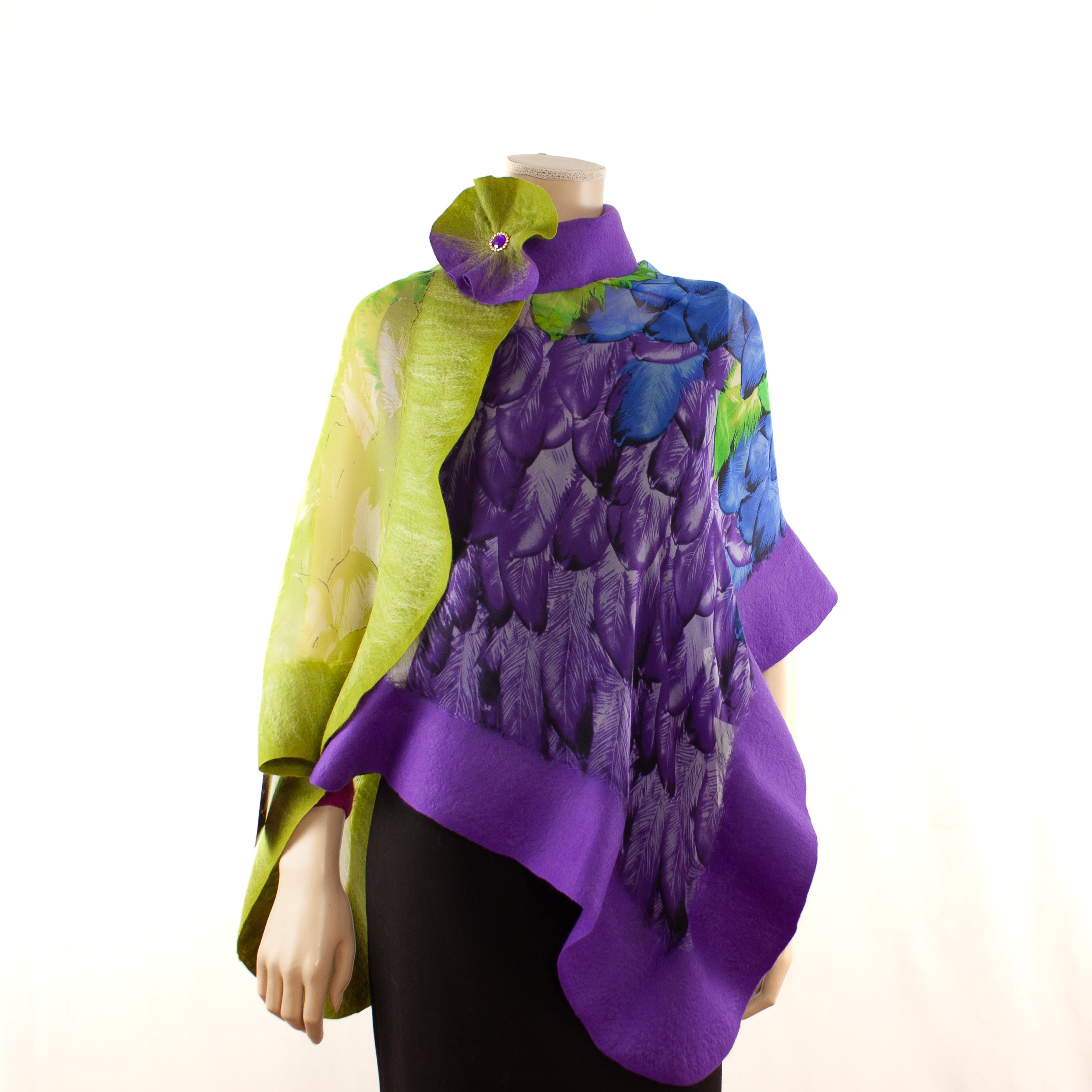 Vibrant green purple shawl #210-40