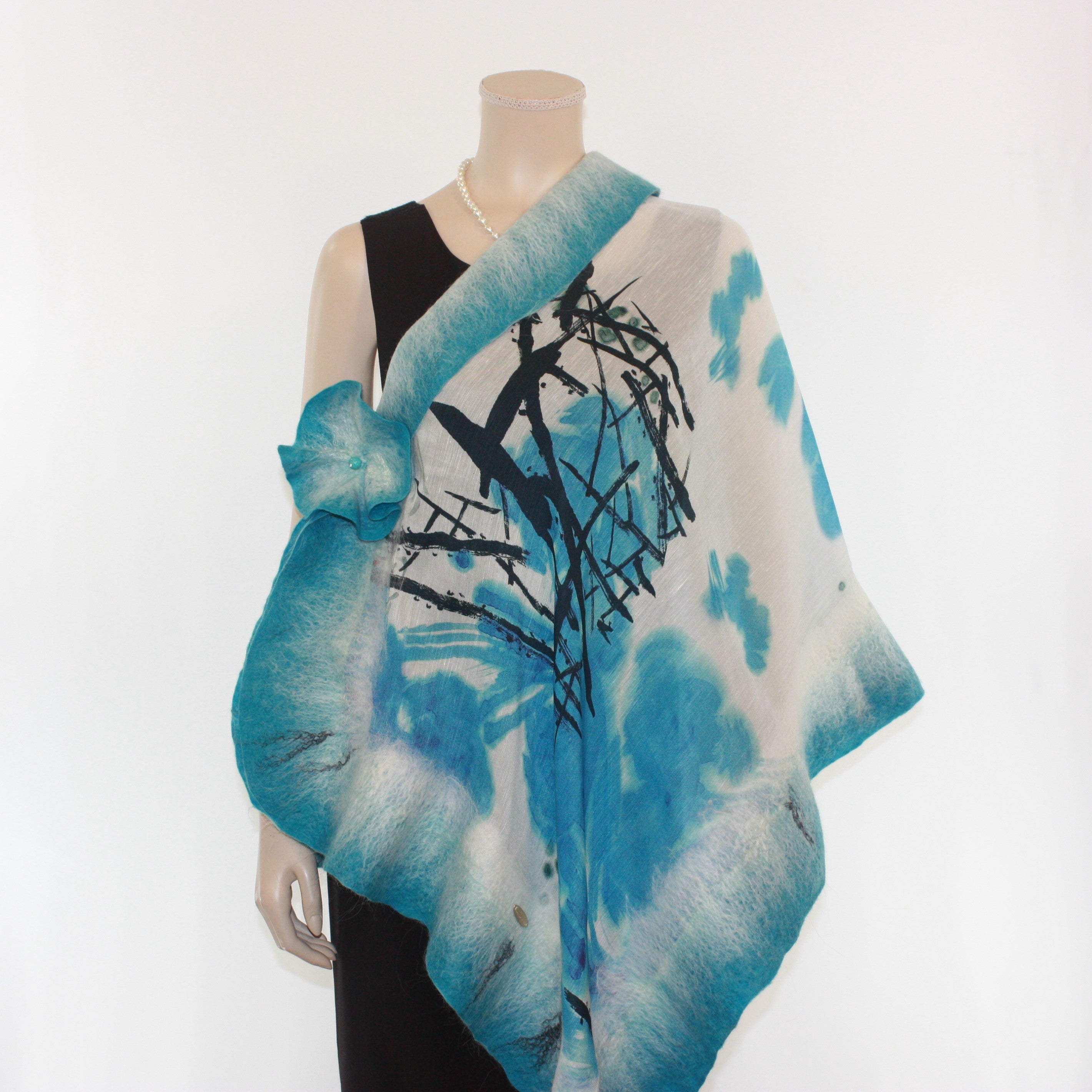 Vibrant blue white shawl #210-32