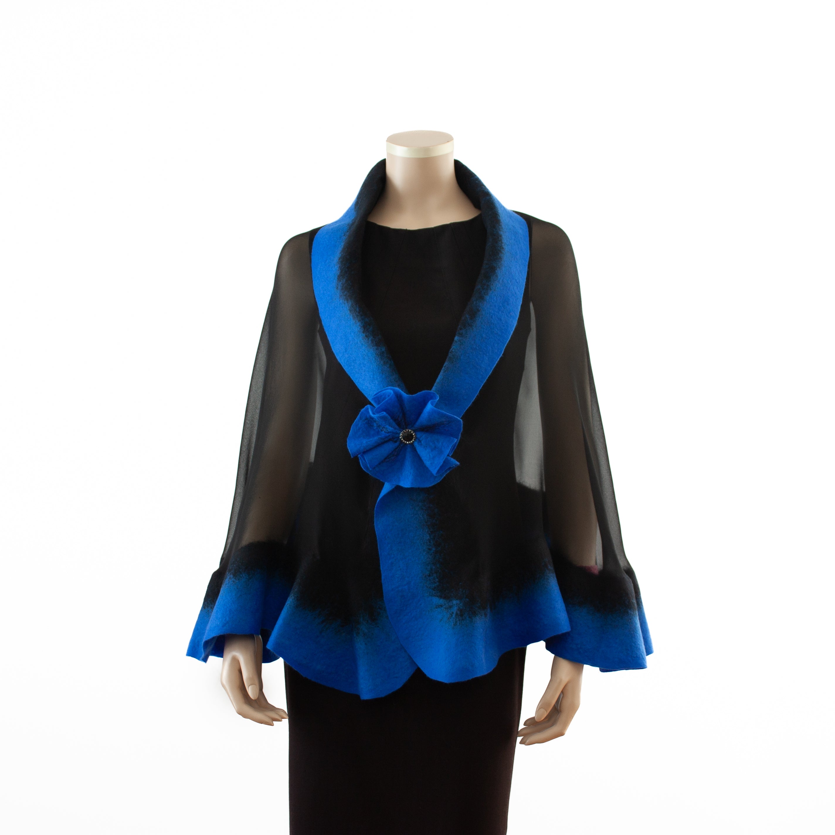 Premium black and royal blue silk shawl #230-8