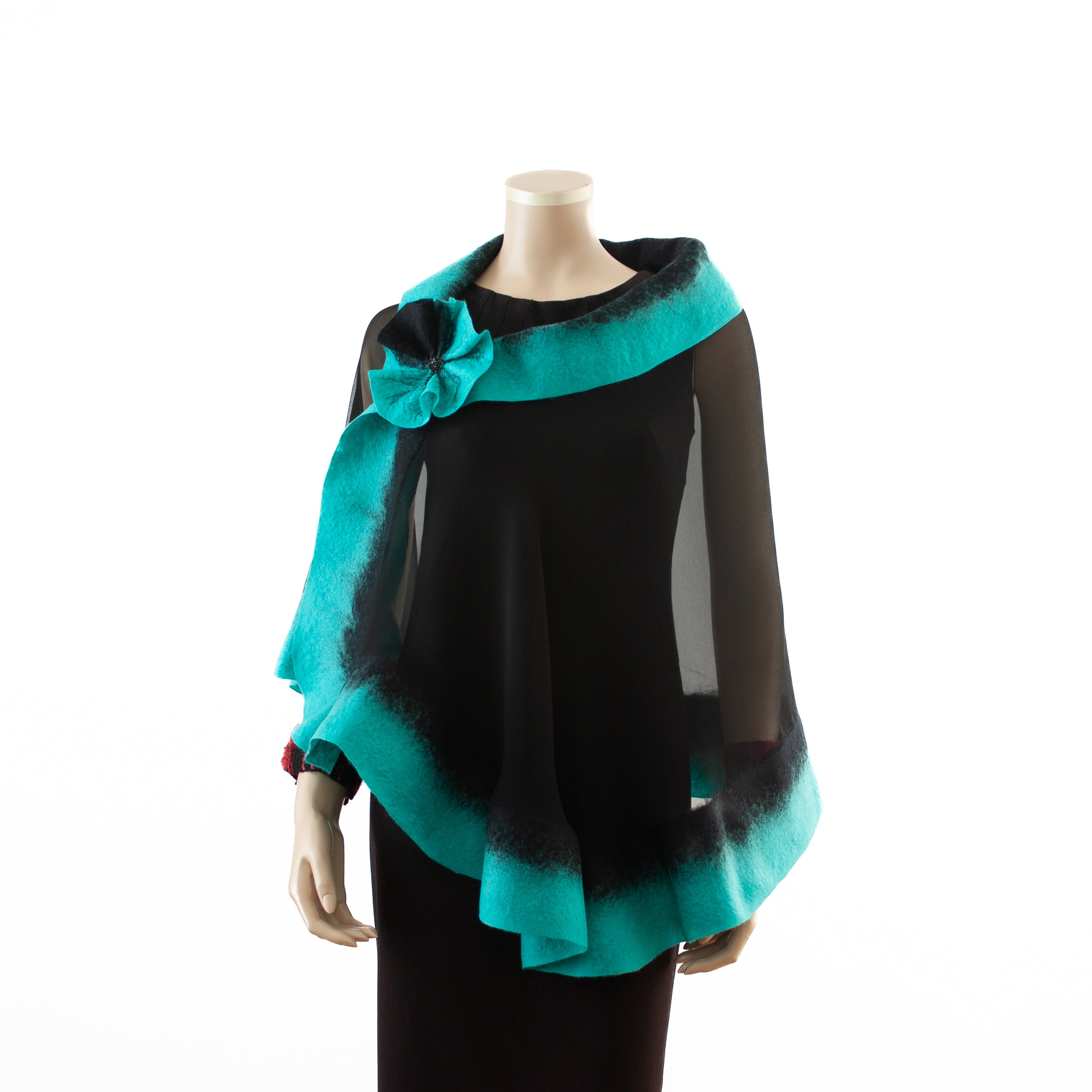 Premium black and cyan silk shawl #230-12