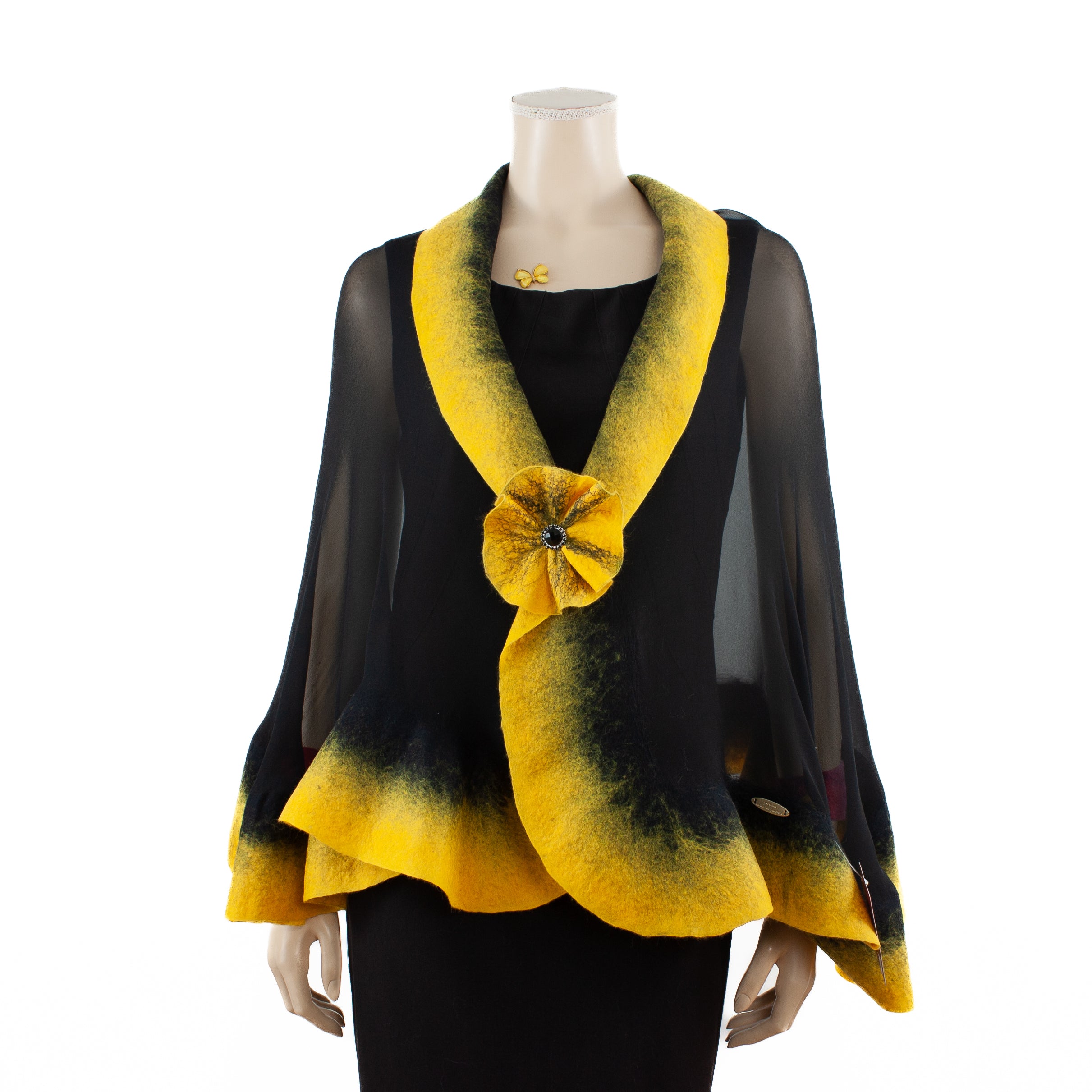 Premium black and yellow silk shawl #230-26