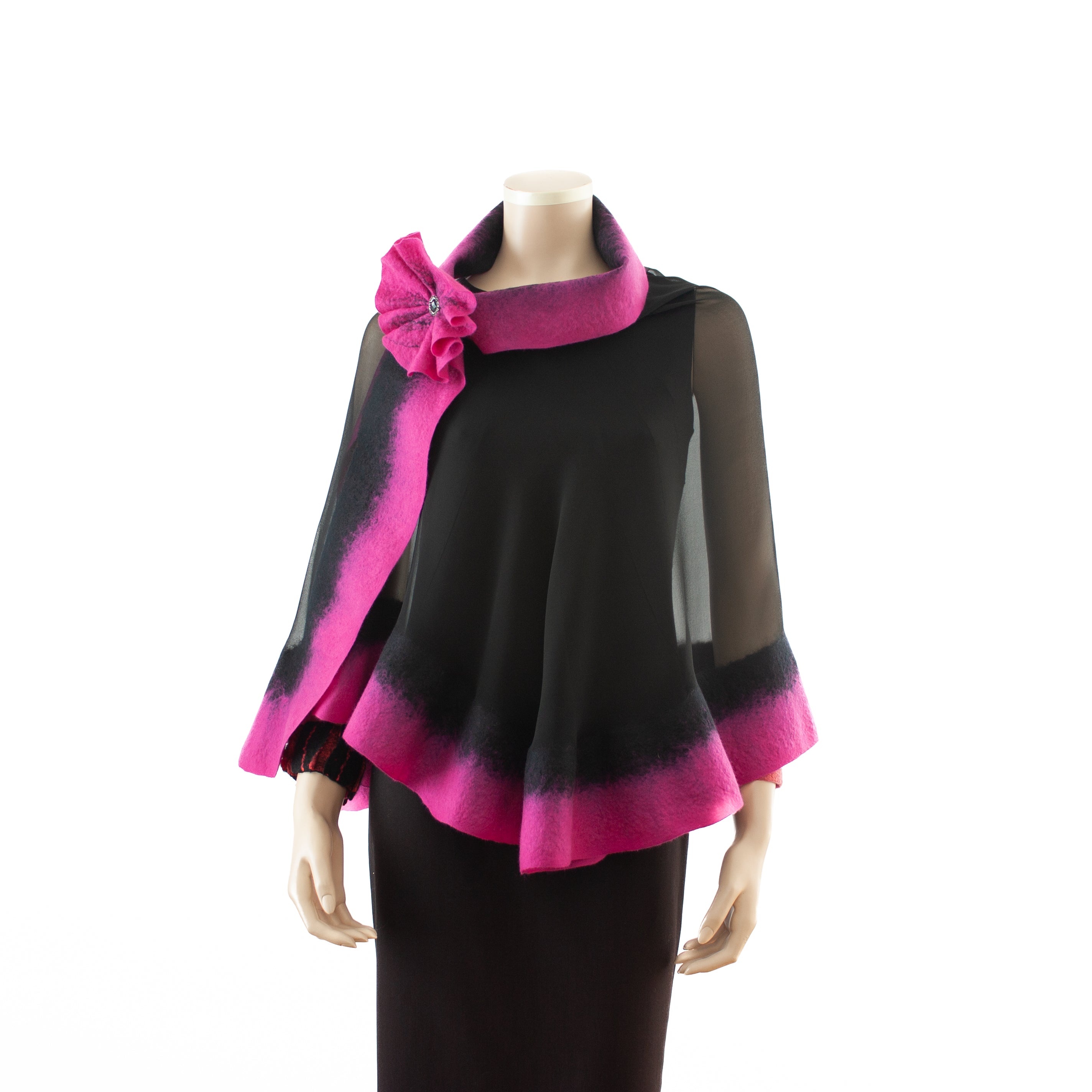 Premium black and magenta silk shawl #230-21