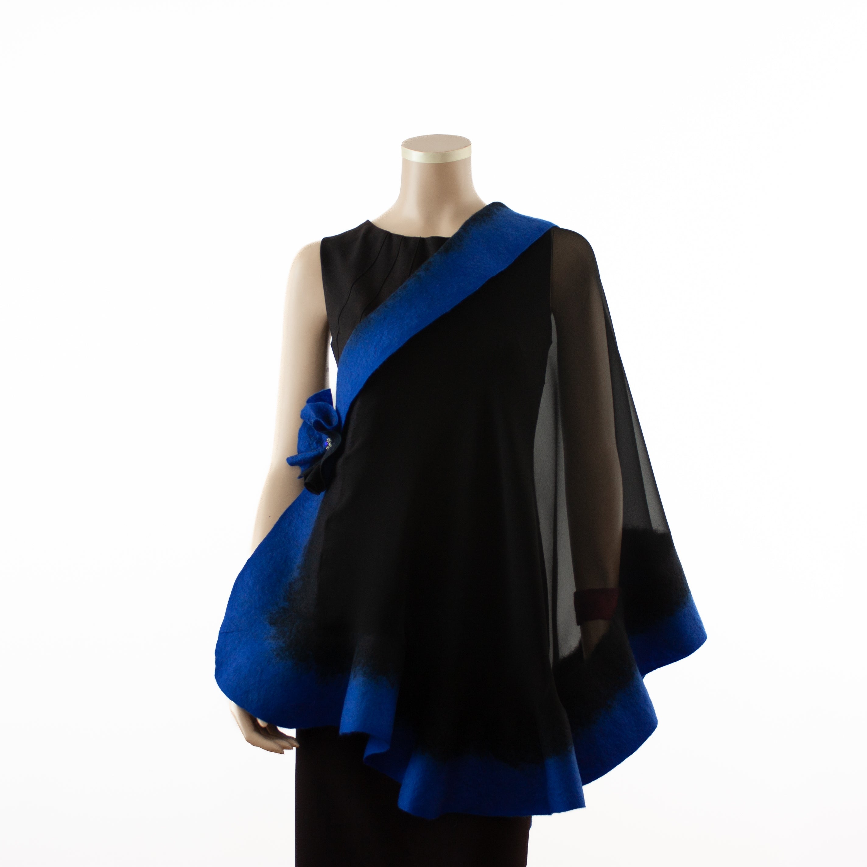 Premium black and azure blue silk shawl #230-10