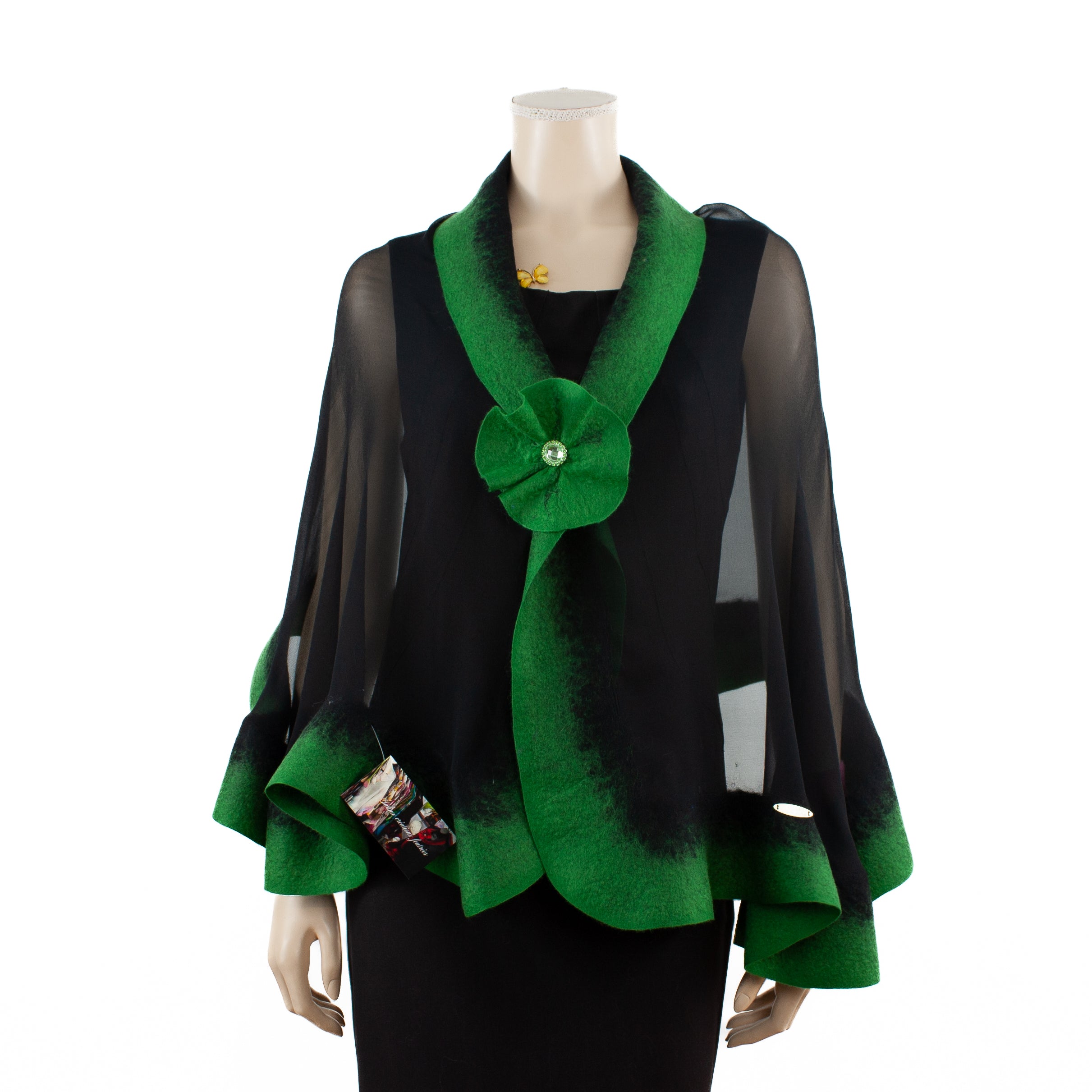 Premium black and green silk shawl #230-15