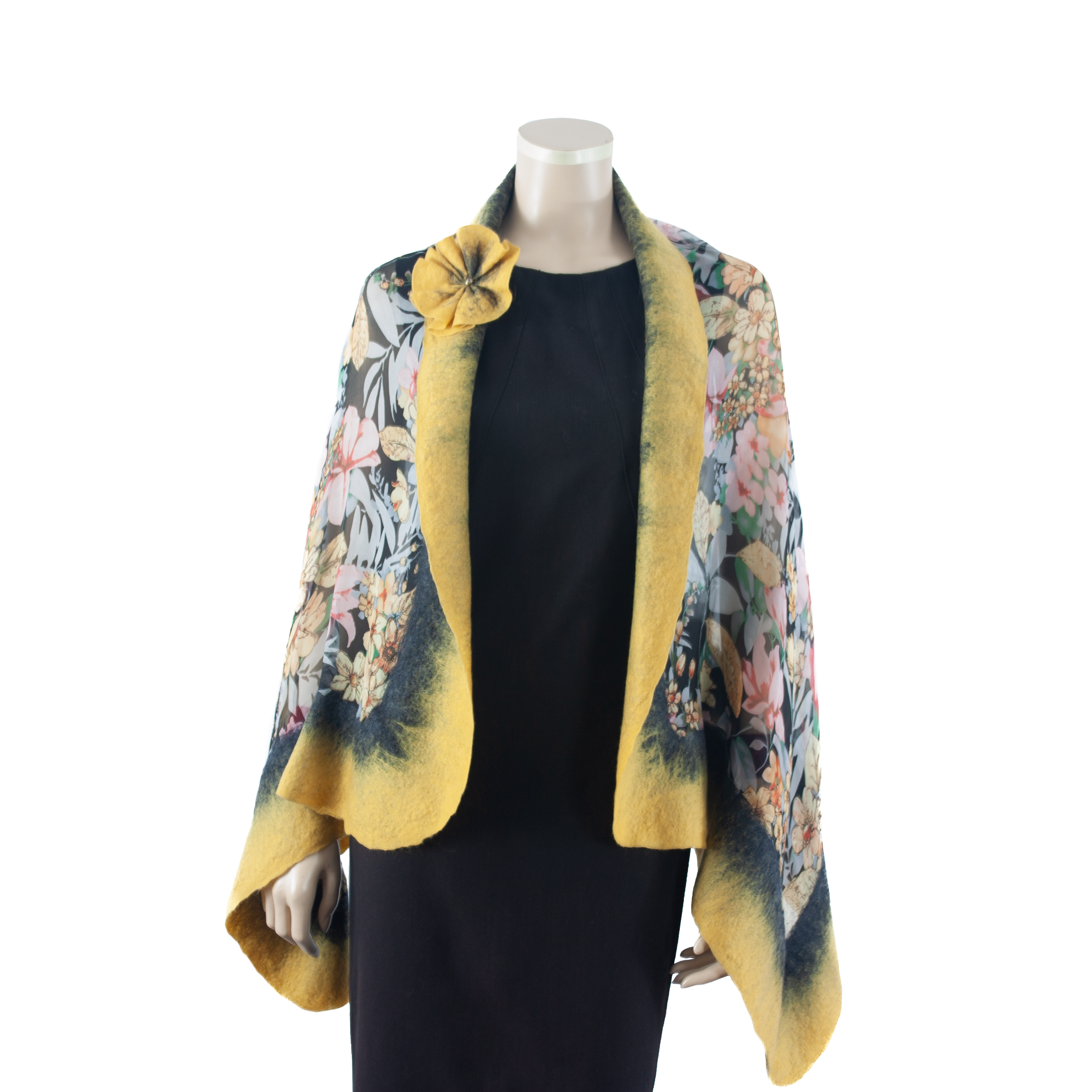 Vibrant yellow black shawl #210-29