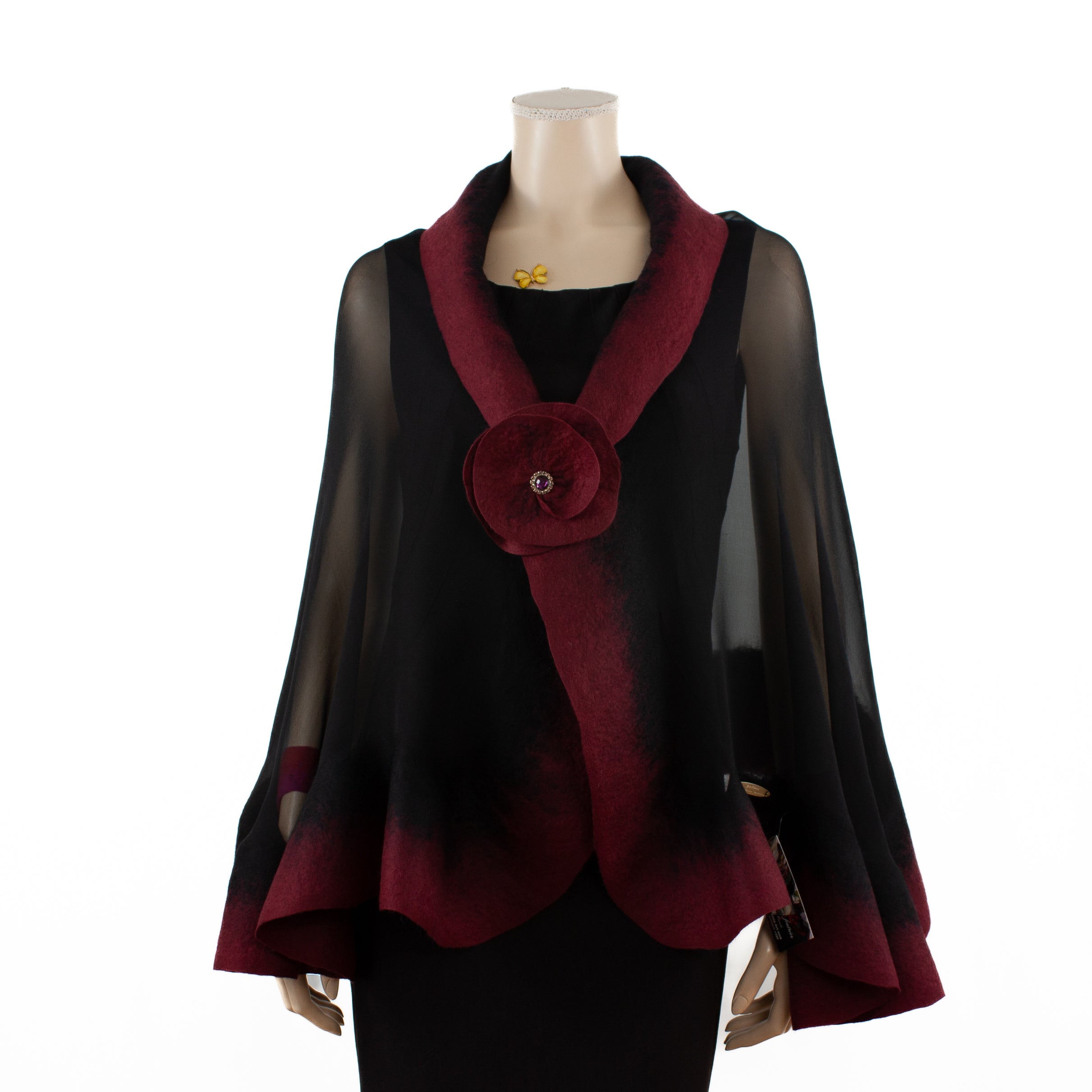 Premium black and burgundy silk shawl #230-18