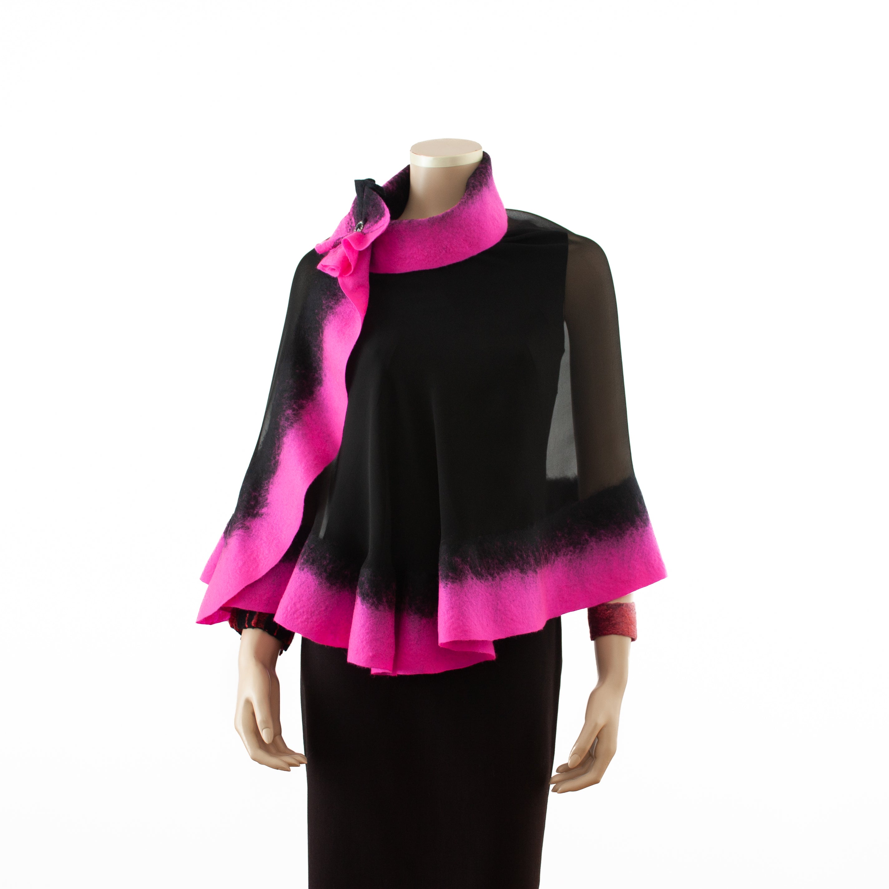 Premium black and hot rose silk shawl #230-22