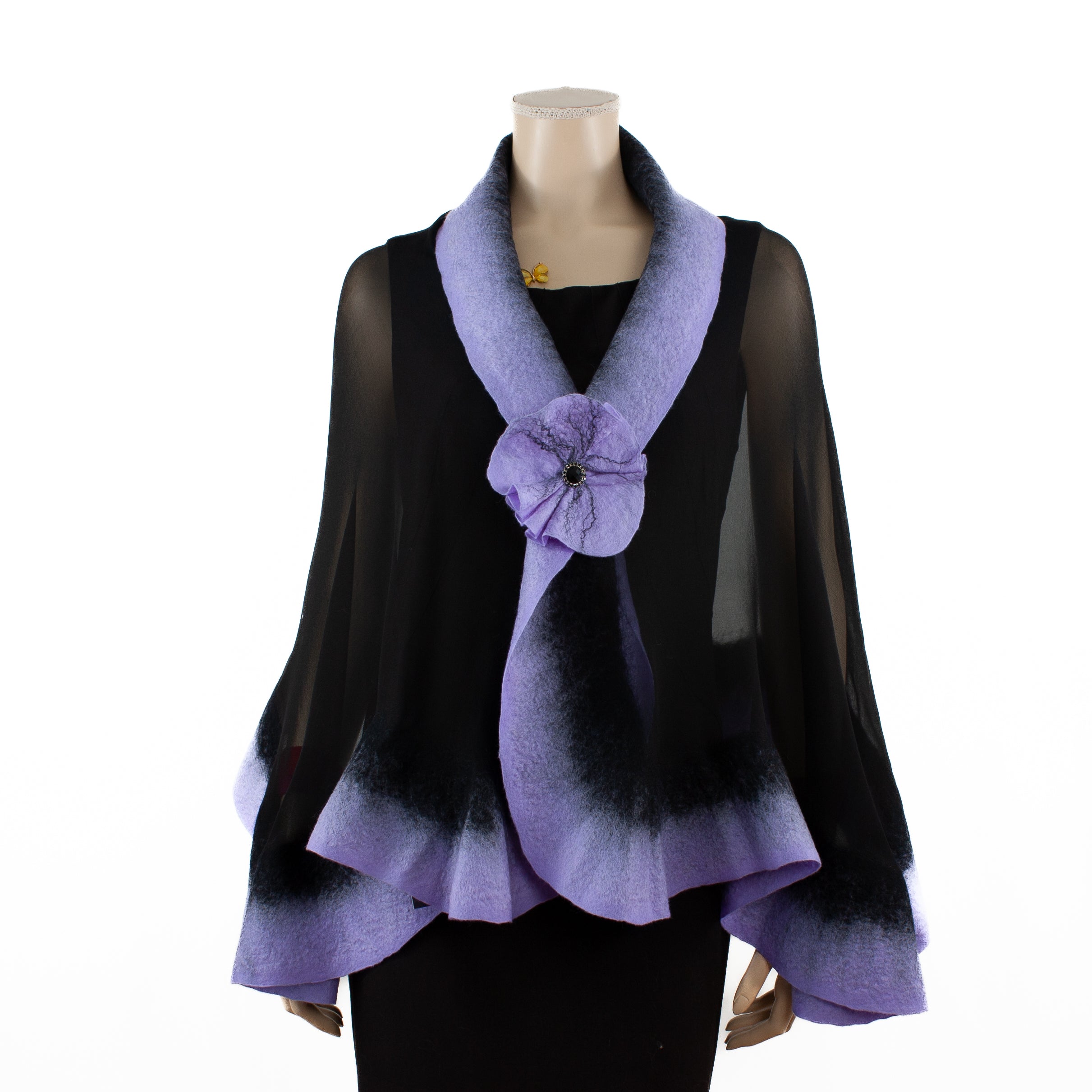 Premium black and lavender silk shawl #230-25