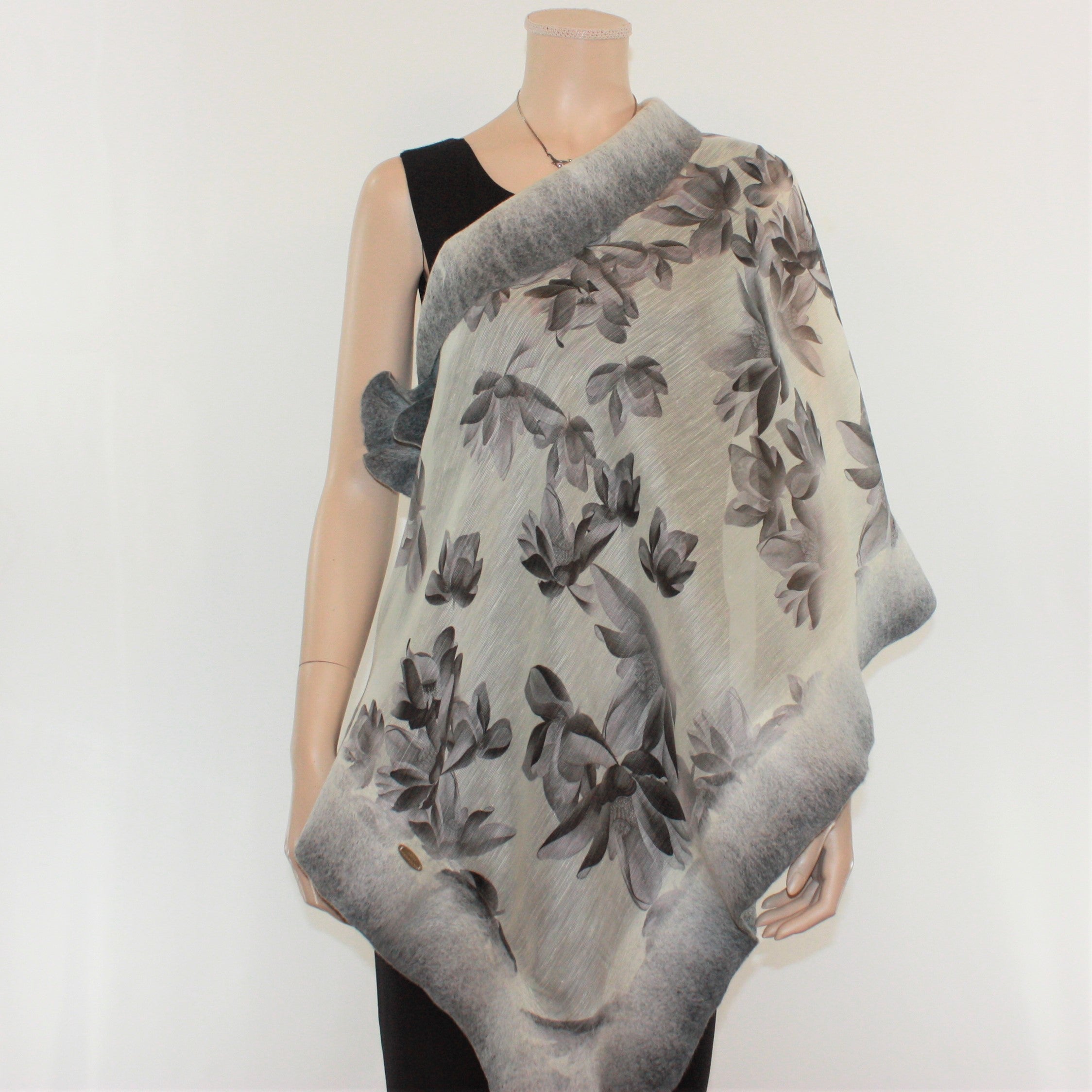 Vibrant grey flowers shawl #210-27