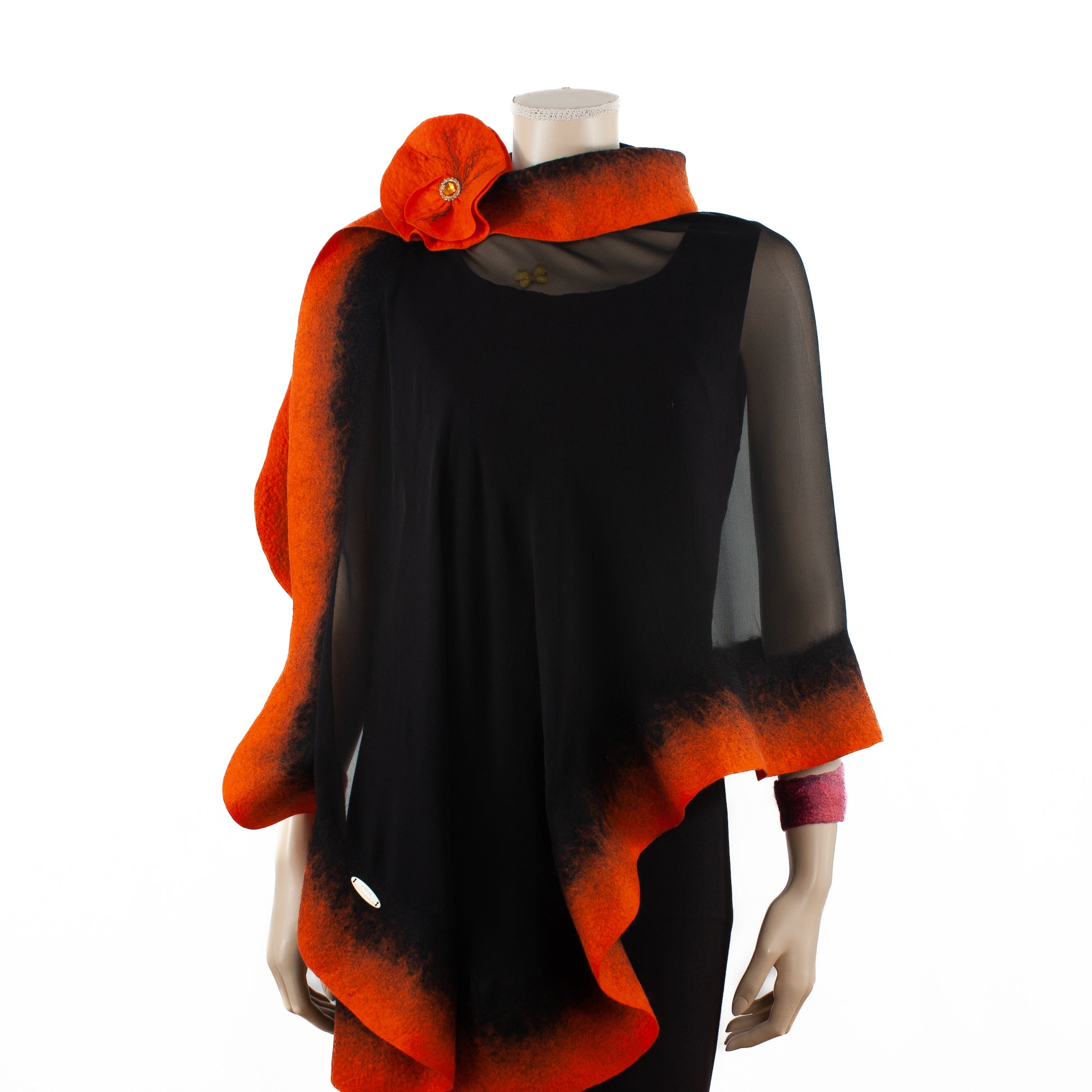 Premium black and orange silk shawl #230-16
