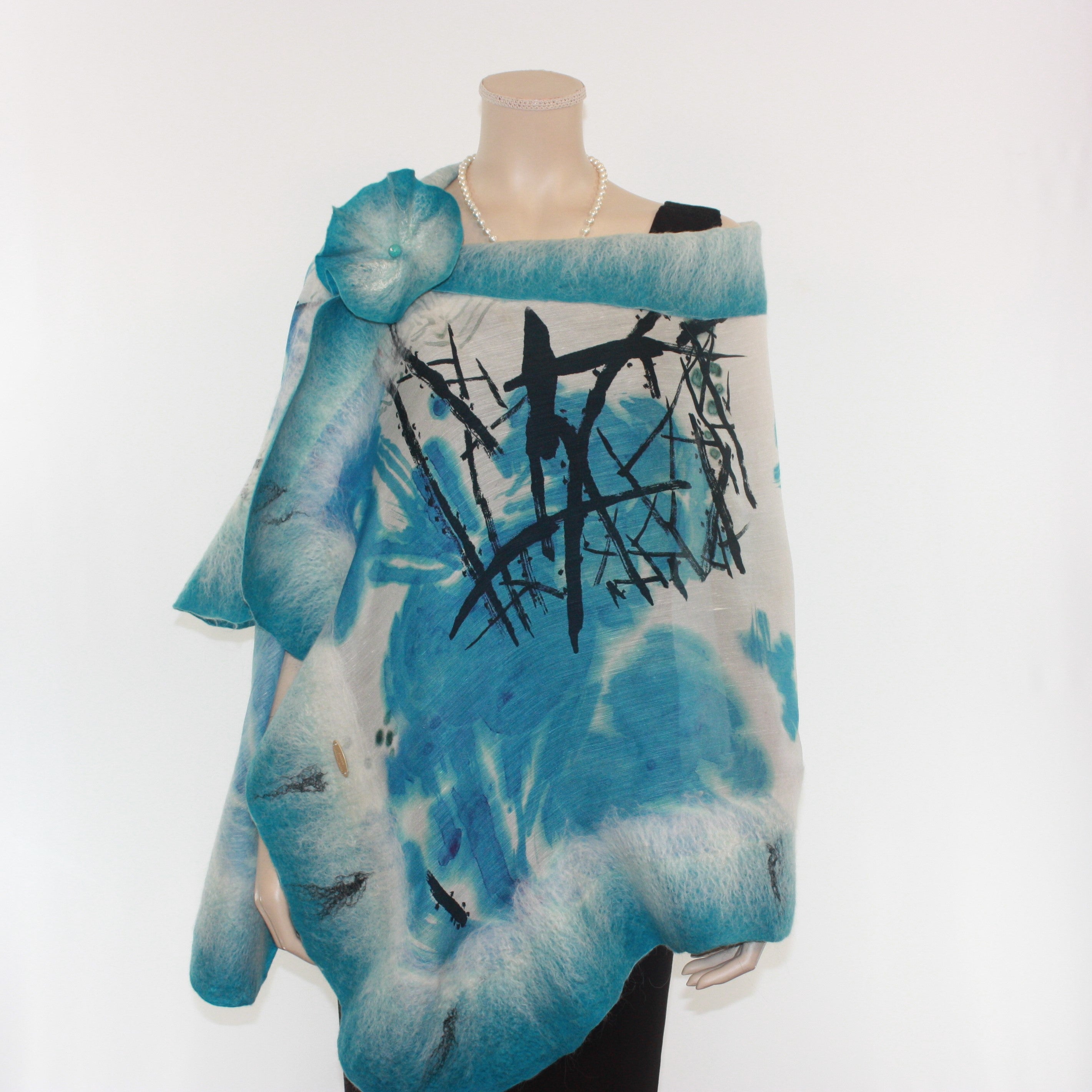 Vibrant blue white shawl #210-32