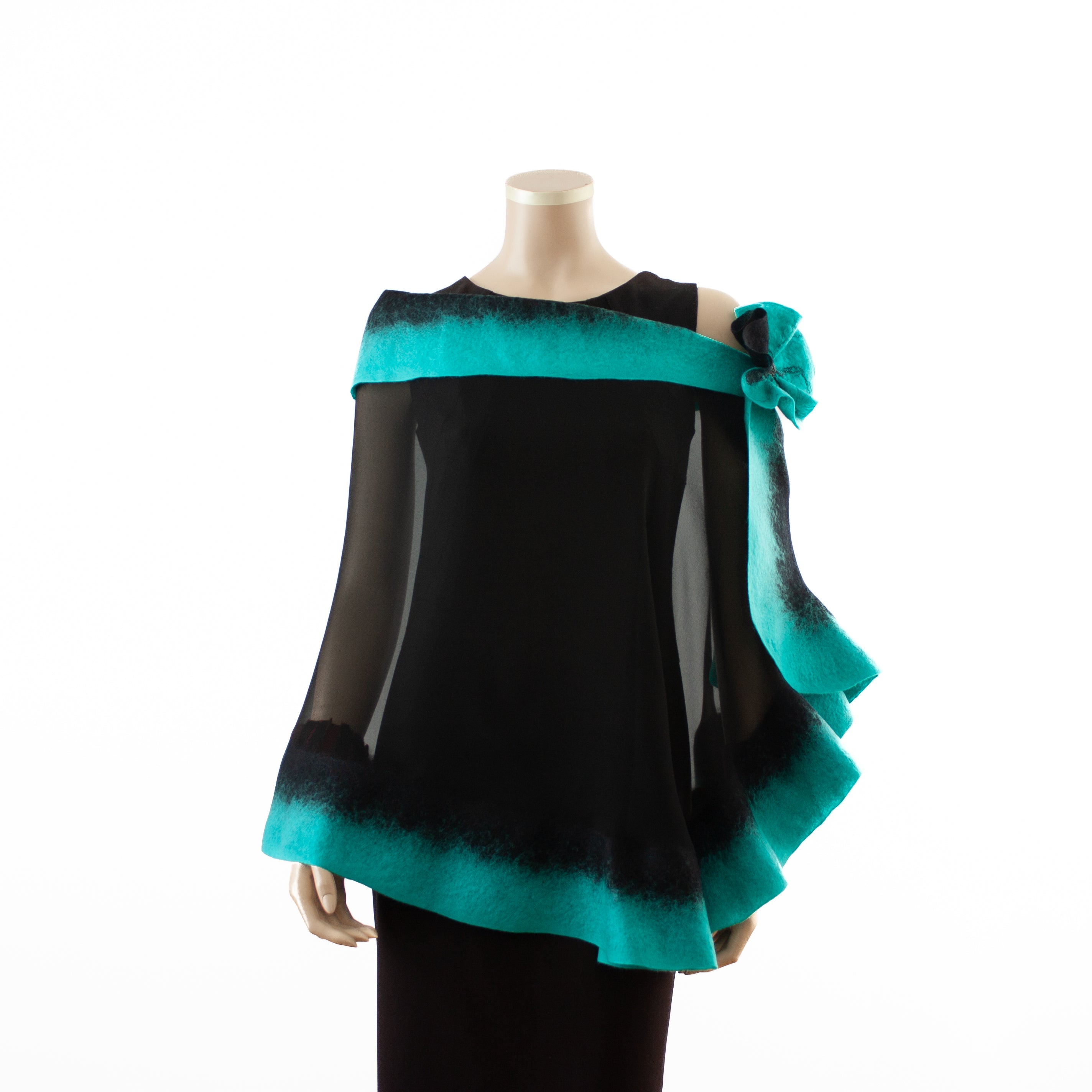 Premium black and cyan silk shawl #230-12