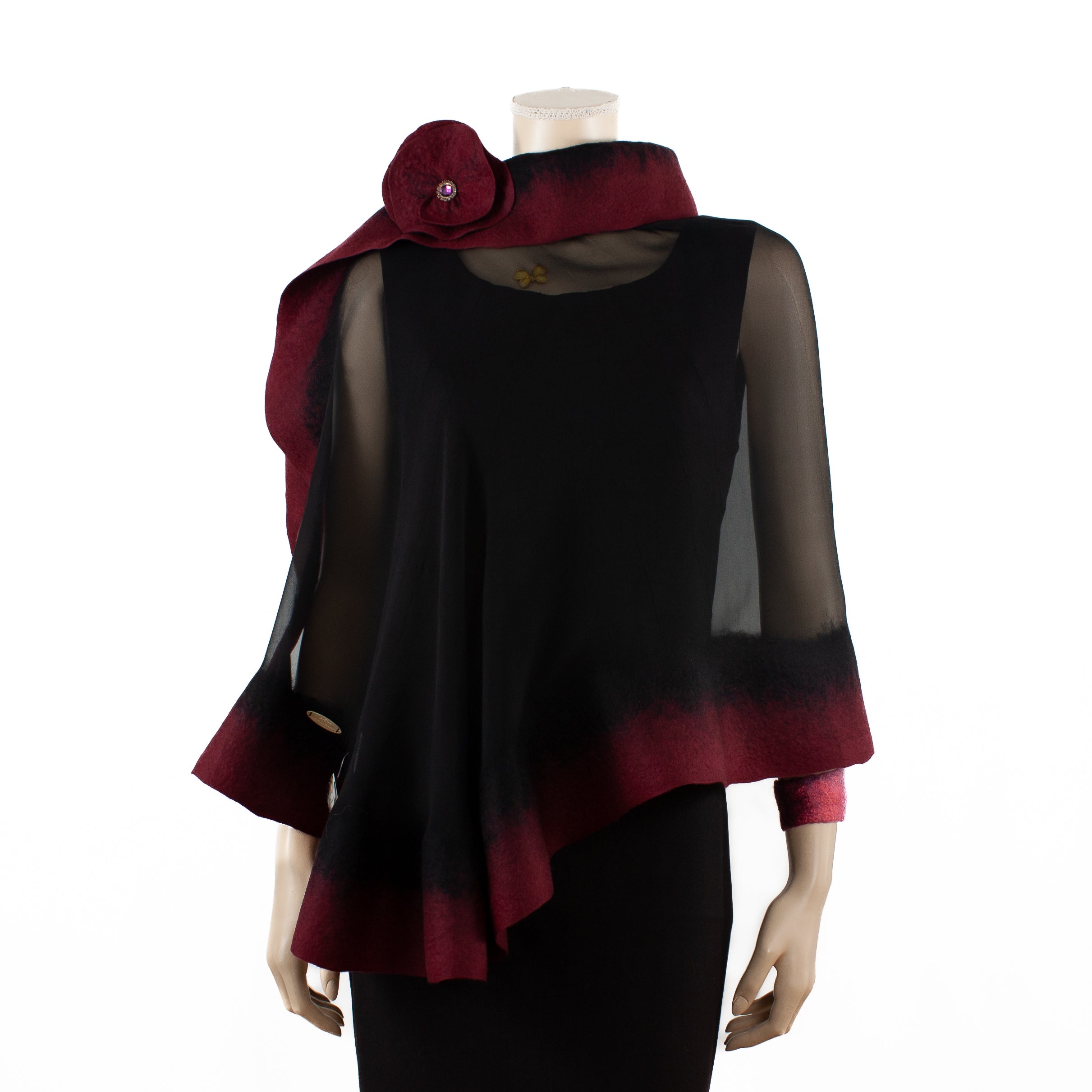 Premium black and burgundy silk shawl #230-18