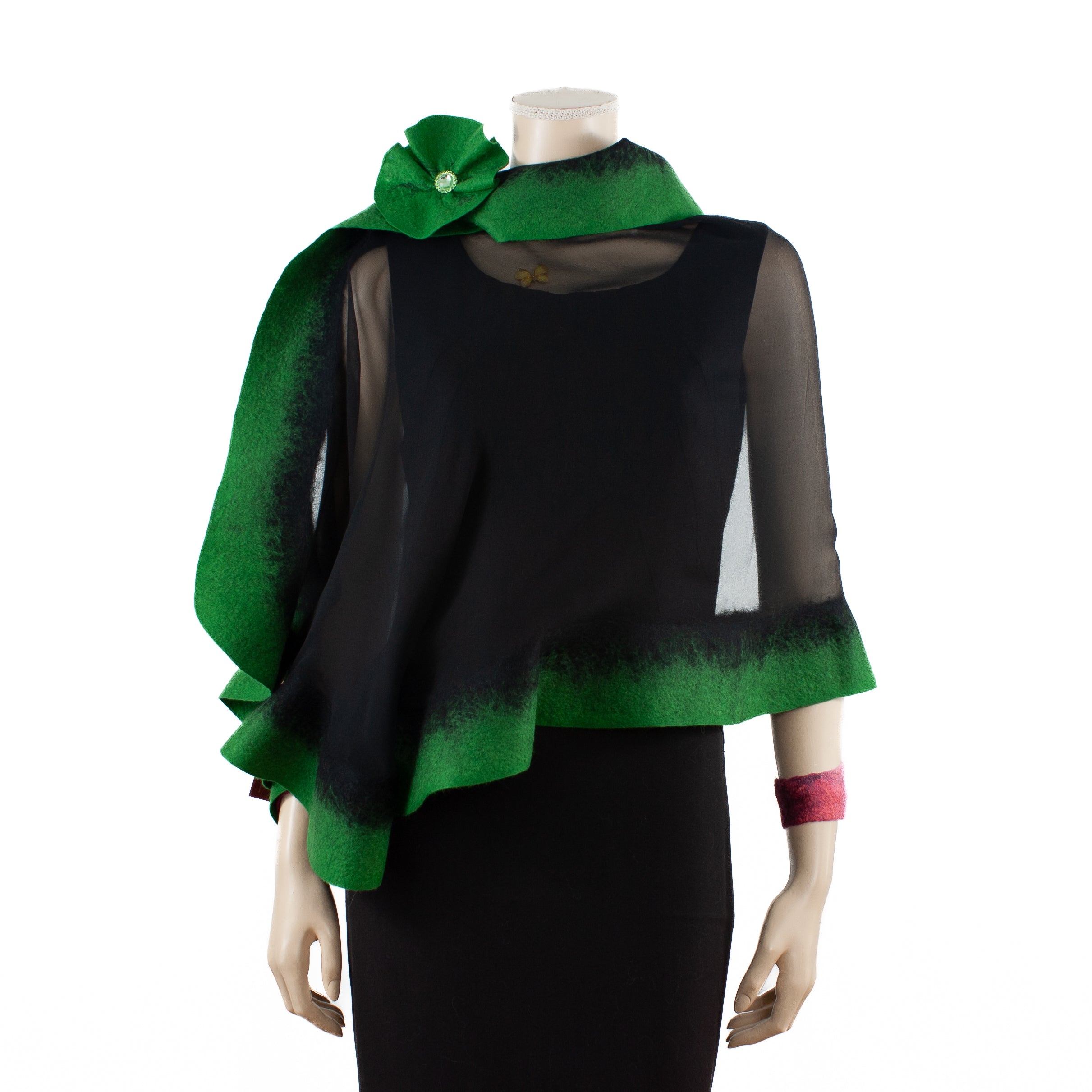 Premium black and green silk shawl #230-15