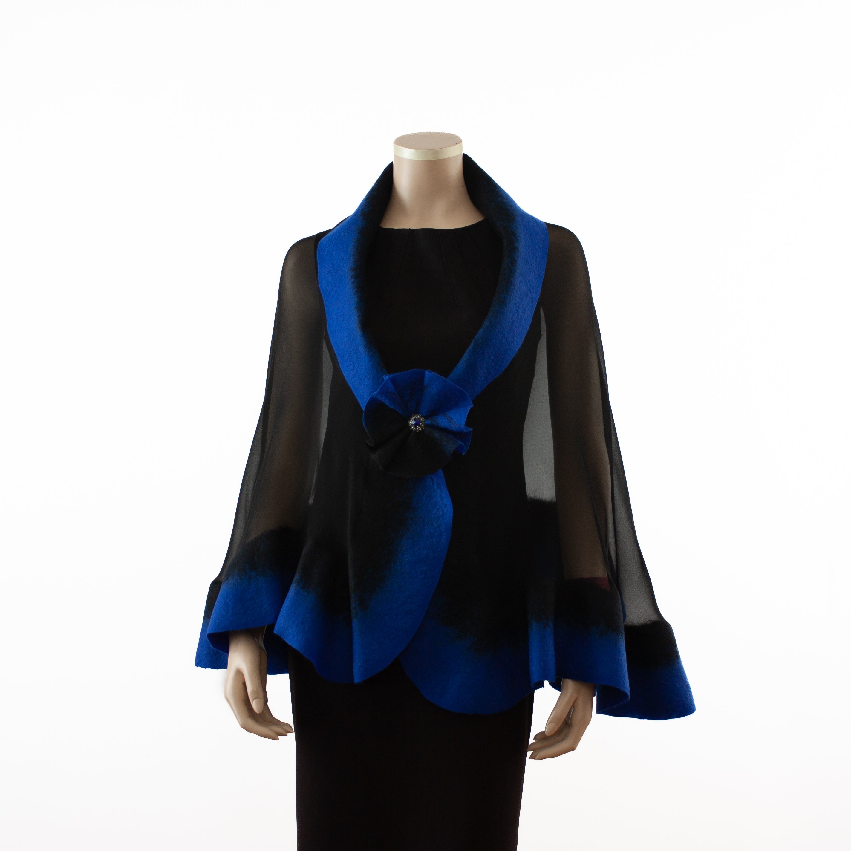 Premium black and azure blue silk shawl #230-10